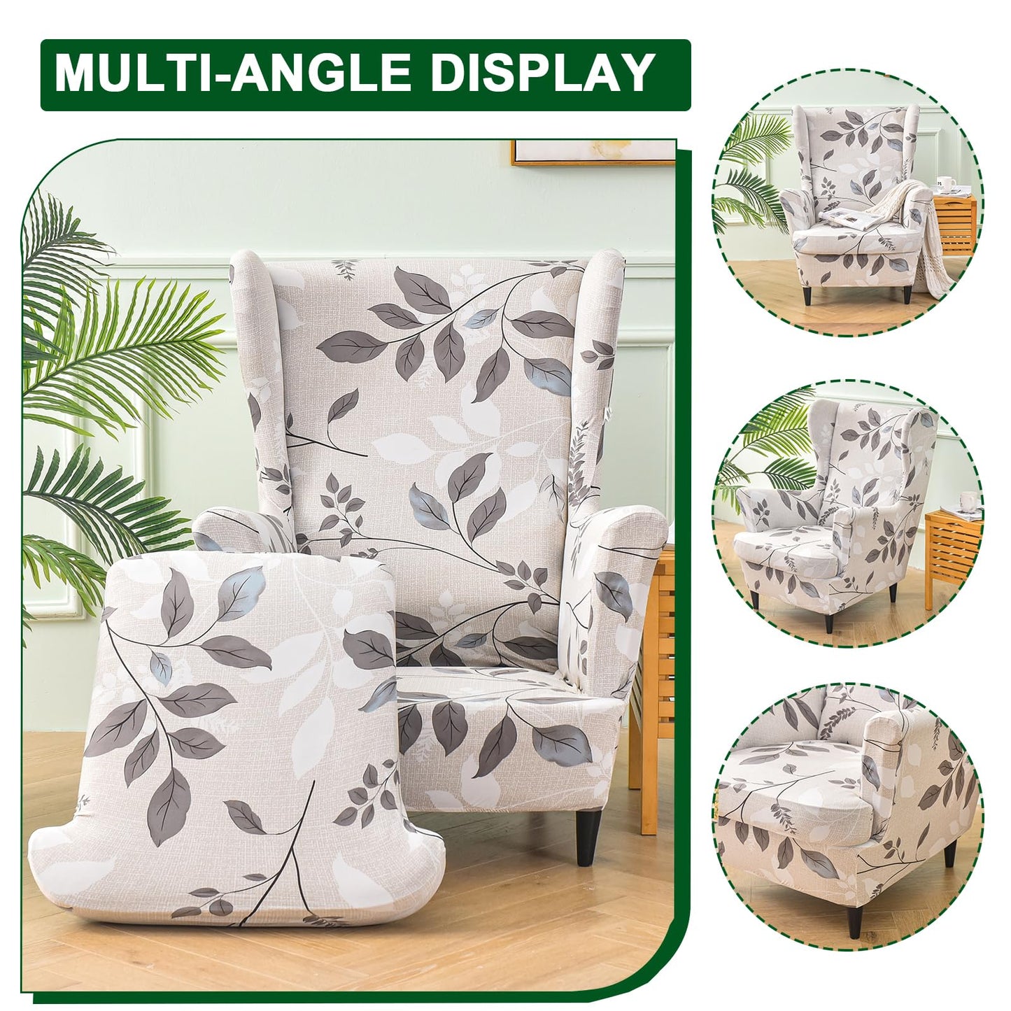 CRFATOP 2 Piece Stretch Wingback Chair Slipcover Printed Wing Chair Covers Polyester Fabric Wingback Armchair Covers Furniture Protector with Elastic Bottom for Living Room Bedroom Wingback Chair,02