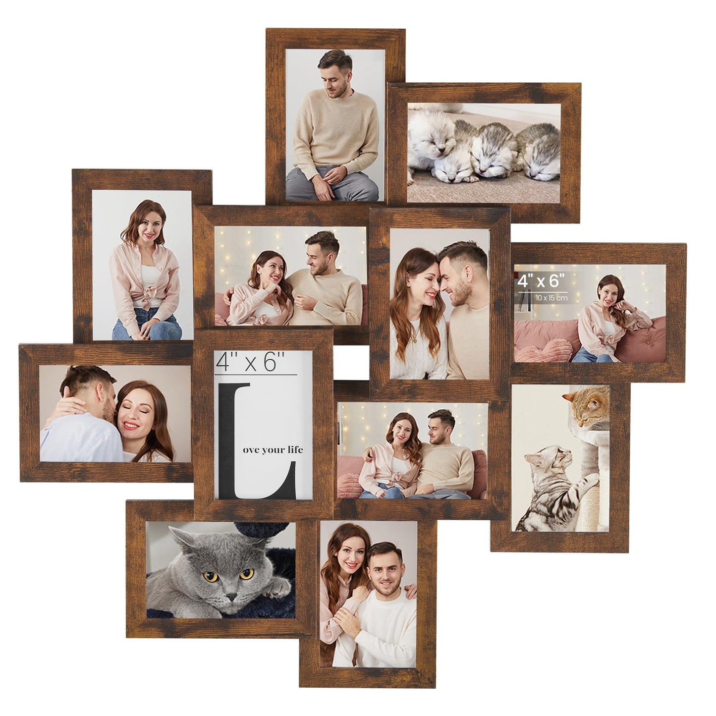 SONGMICS 4x6 Collage Picture Frames, 12-Pack Picture Frames Collage for Wall Decor, Photo Collage Frame, Rustic Brown