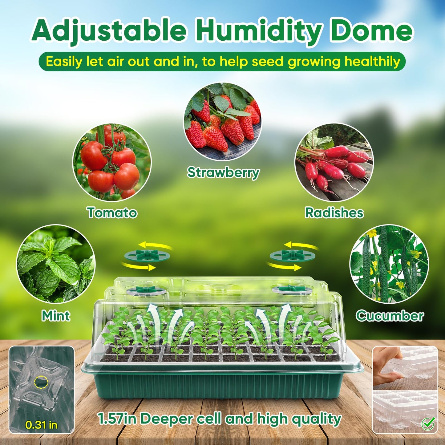 BlumWay 4-in-1 Seed Starter Tray with Grow Light &Heat Mat & Soil Meter Set,40-Cells Seedling Tray with Humidity Dome for Indoor Plant