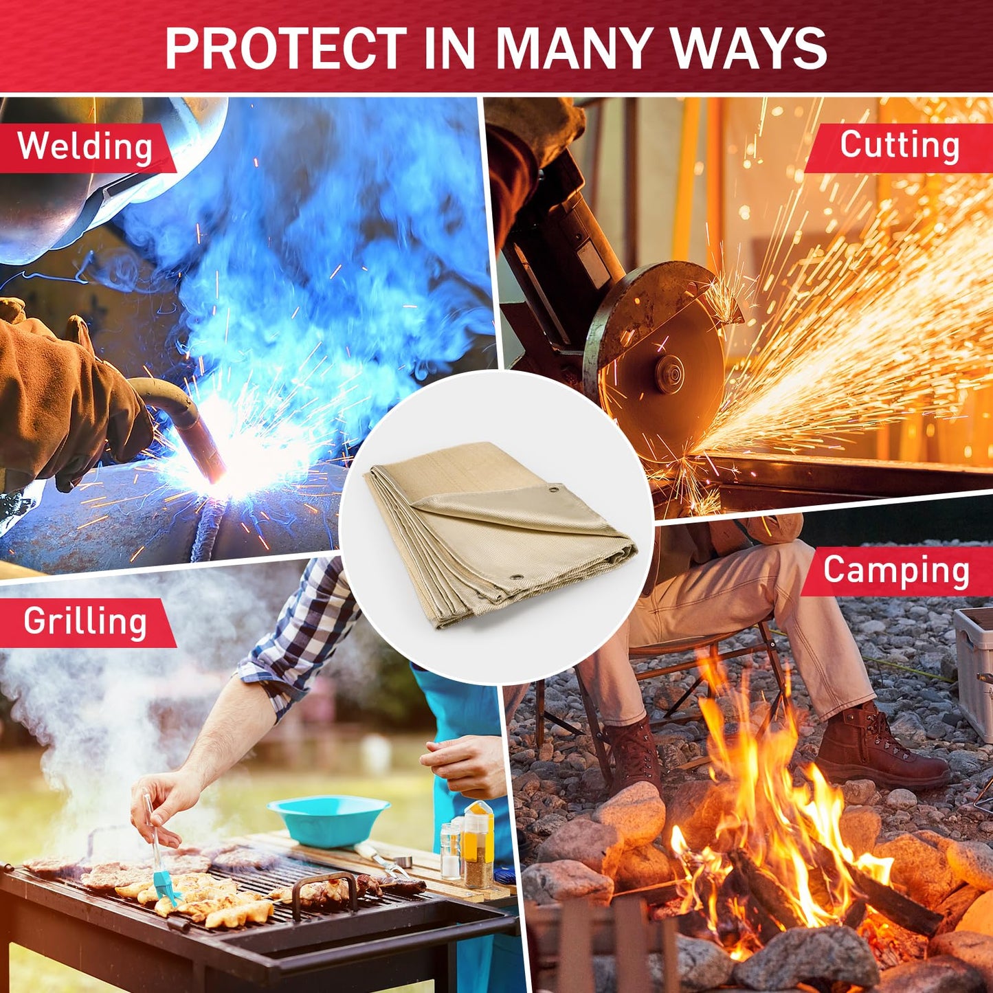 Fiberglass Welding Blanket - 4x6 ft Heavy Duty Welders Blanket, 1022 °F Fire Retardant Blanket, Insulation Blanket for Industrial, Smoker, Camping, Grill