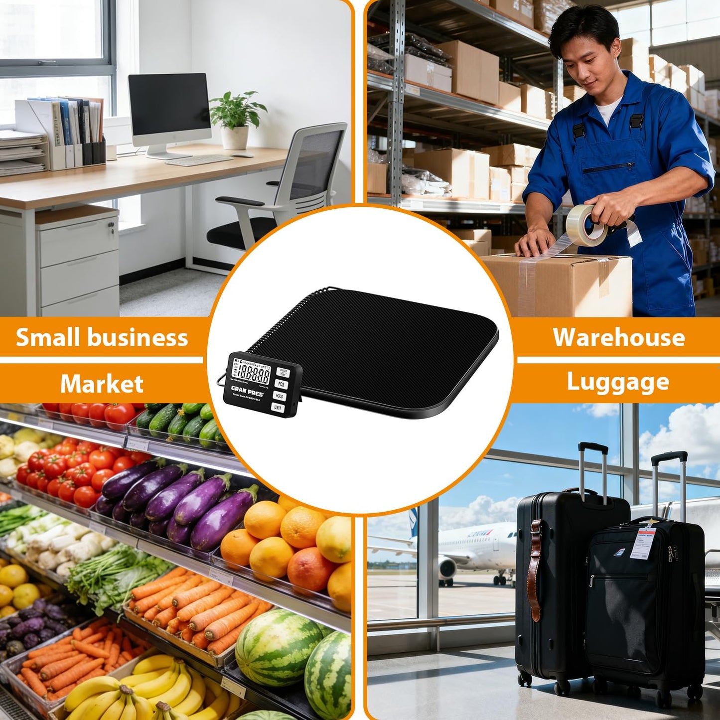 GRAM PRES Shipping Scale 440 lbs/10g Highly Accurate Digital Postal Scale with Hold/Tare/Pcs LCD Display for Packages/Luggage/Post Office/Dog Battery & USB Cable Included
