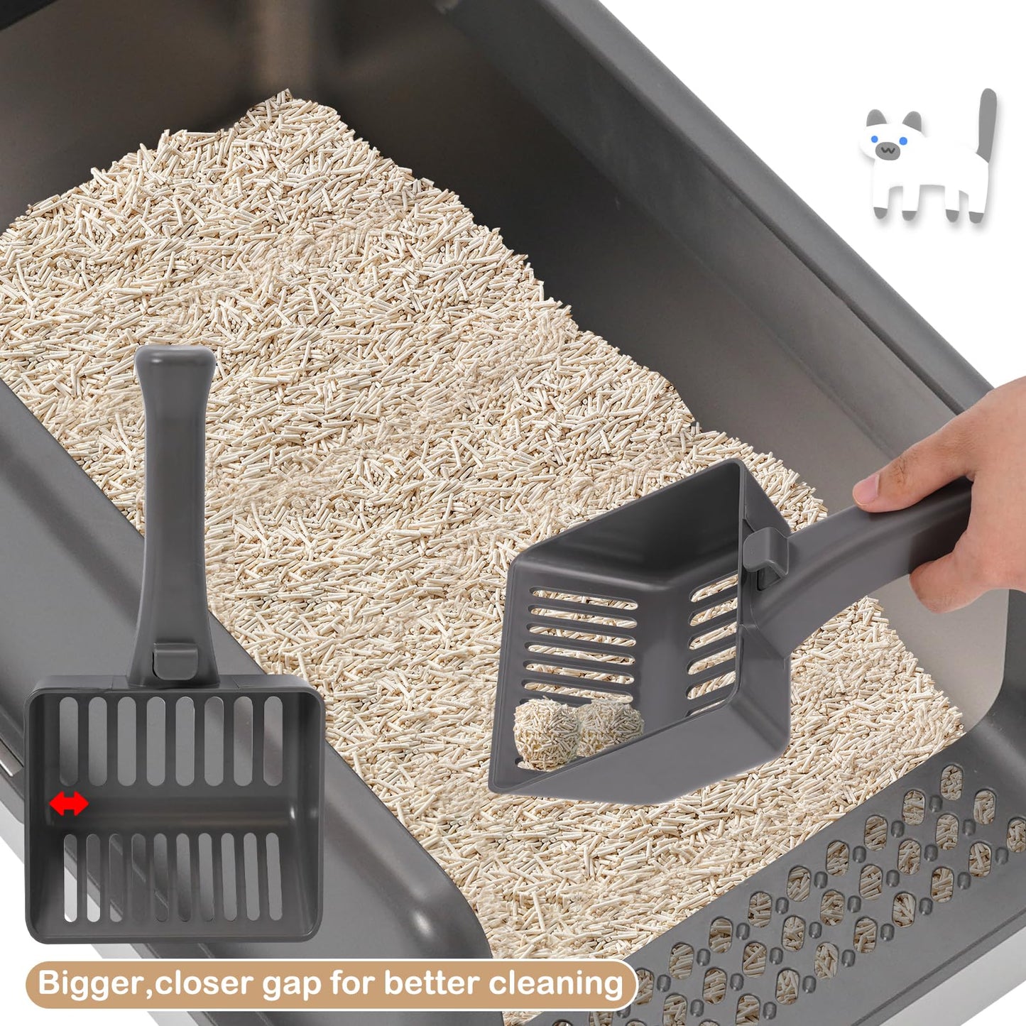 2 Pack Stainless Steel Open Cat Litter Box, Large Cat Litter Tray for Big Cats, 24" L x 16" W x 9.8" H, Metal Litter Box High Sided, Easy Cleaning, Include Scoop (Dark Gray)