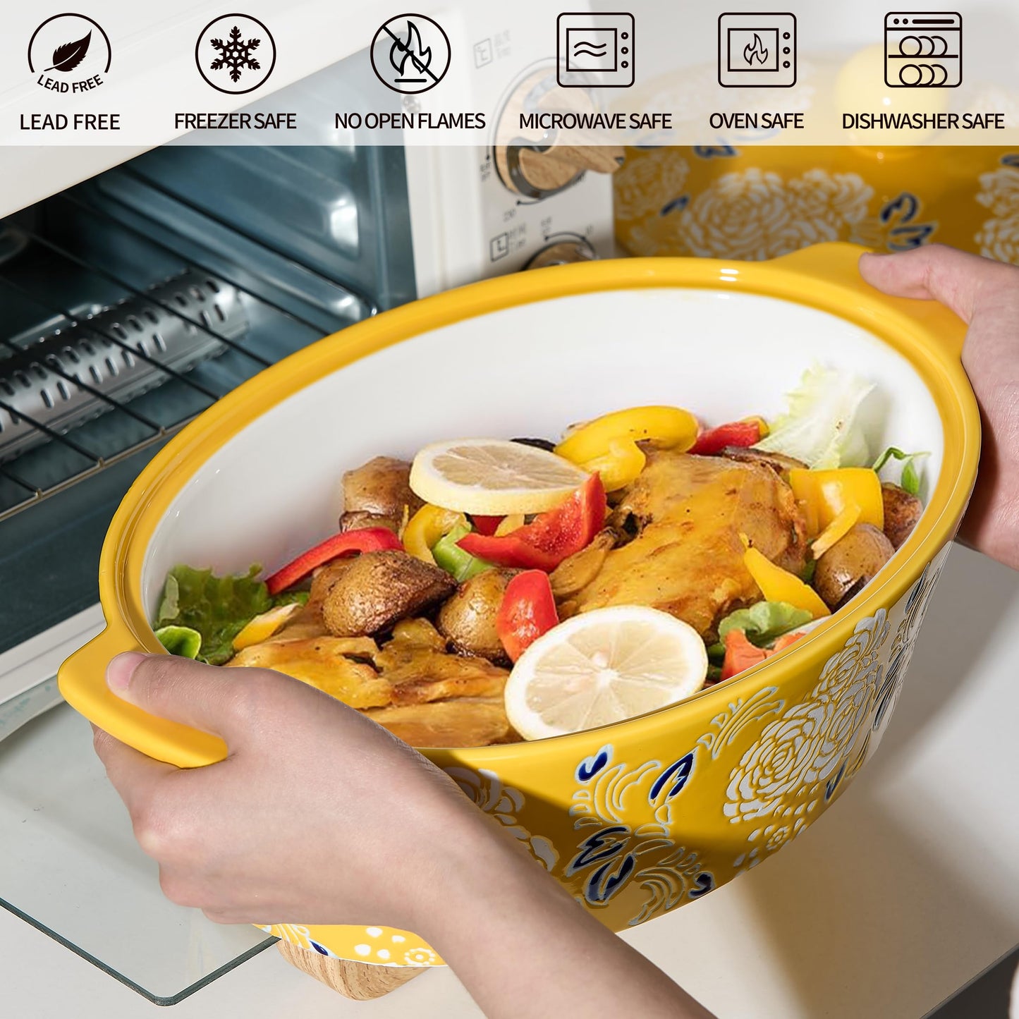 Ceramic Casserole Dish With Lid, Casserole Dishes for Oven, Baking Dish Lasagna Pans For Cooking, Oval Baking Pan, Dutch Oven, Perfect for Bread Baking and Serving, Housewarming, Christmas - Yellow