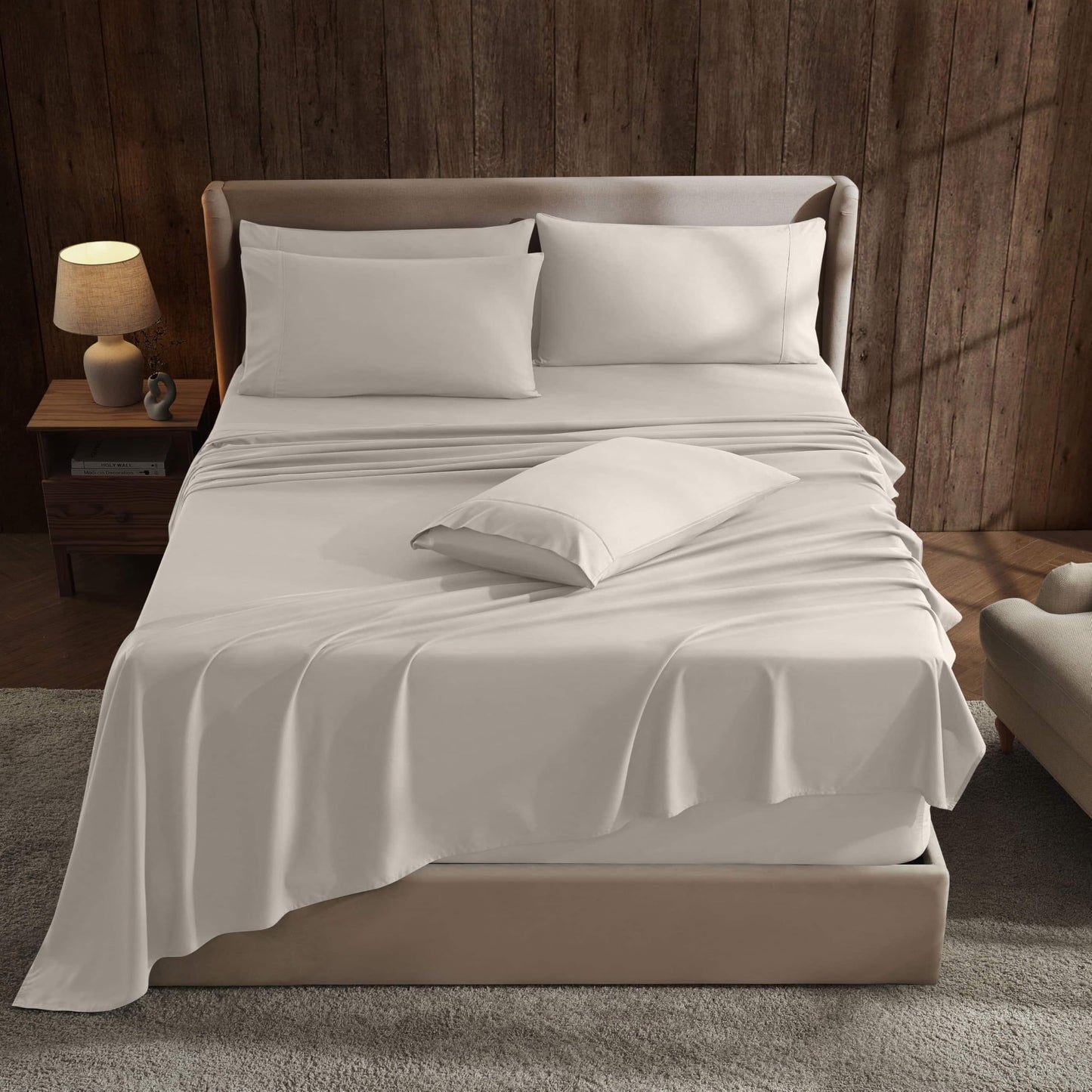 Hearth & Harbor Extra Deep Pocket King Size Sheets Sets - Fits Mattress 18-24 Inches - 6 Piece King Size Sheets - King Sheets - Linen