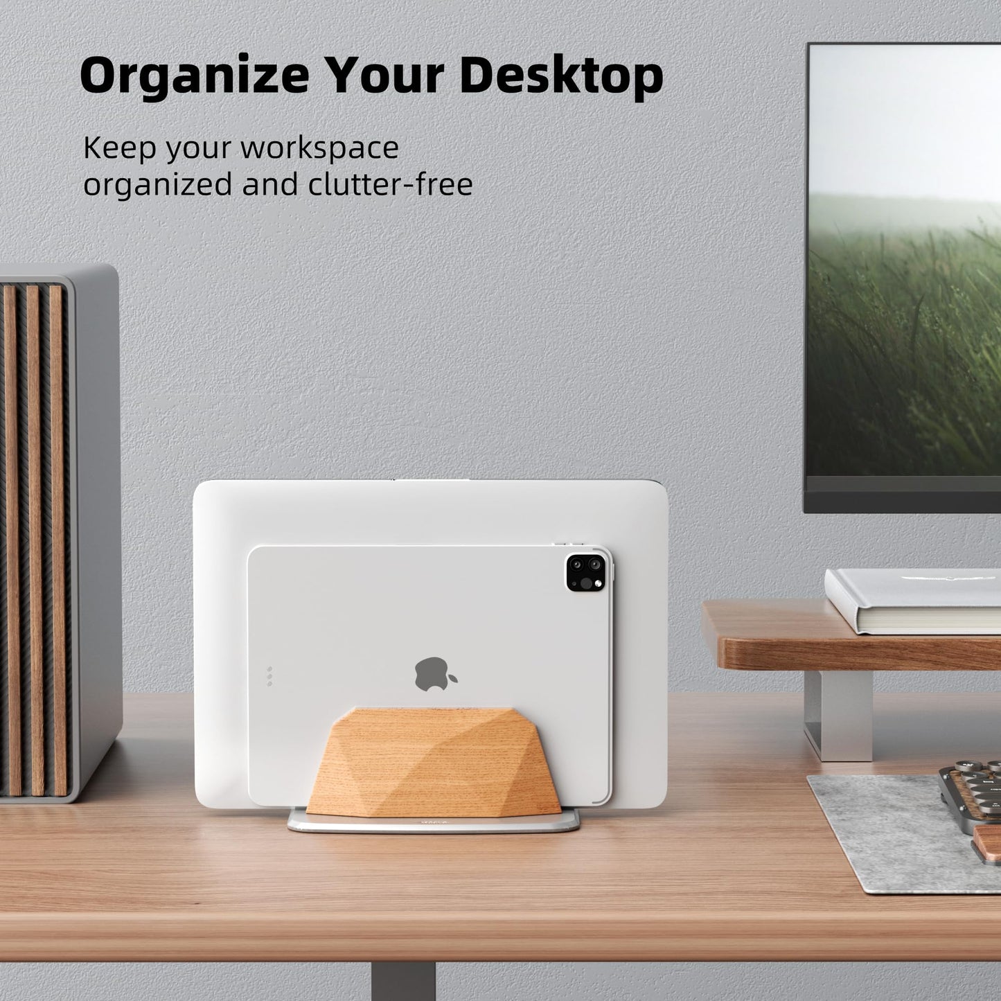 AFOOYO Vertical Laptop Stand - Wooden Adjustable Laptop Holder,Desktop Dock Compatible with All MacBook, Surface,Chromebook,Dell & More(Beechwood)