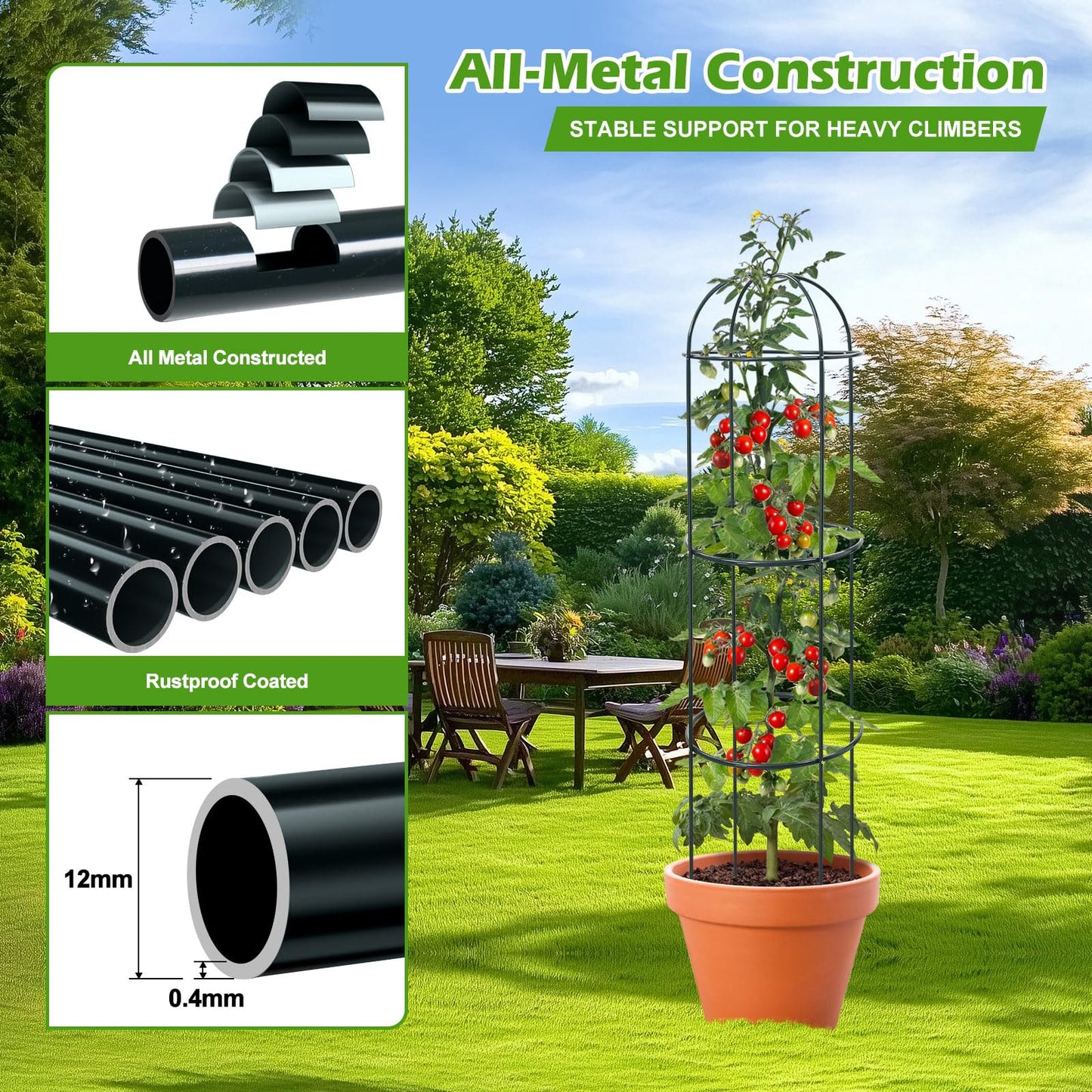 Trellis for Climbing Plants Outdoor, 2Pcs 75" Tall, 21" Dia, Heavy Duty Metal Garden Trellis Tower Potted Cages for Flowers Fruits Vegetable Cucumber Tomato Rose Clematis Pea Bean Raised Bed Trellises