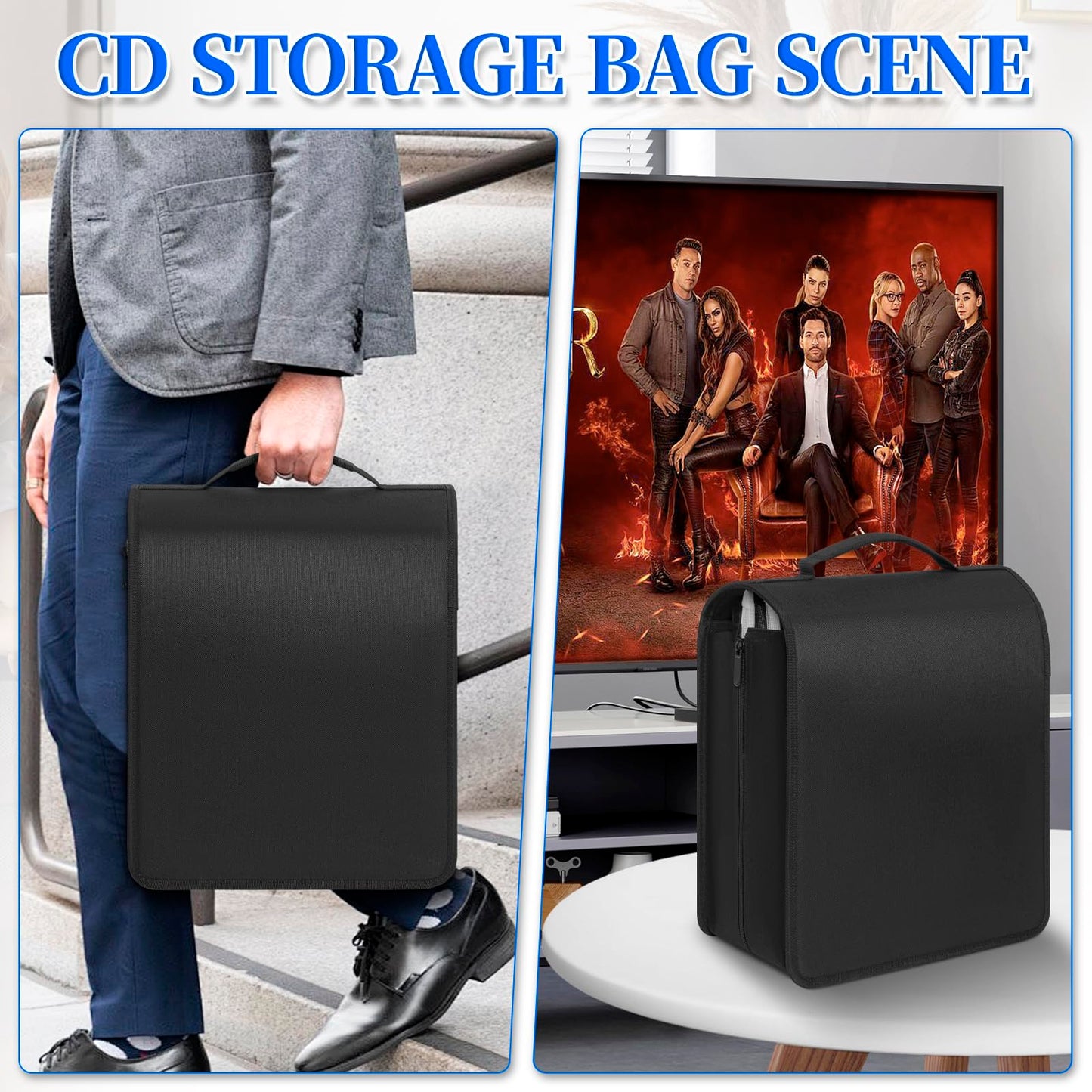 AKOZLIN DVD CD Storage Case with Extra Wide Title Cover Pages Portable Carrying Binder Holder Wallet Album DVD Case Protective Movie Media Storage Organizer 200 Disk Units, 100 Booklet Pockets,Black