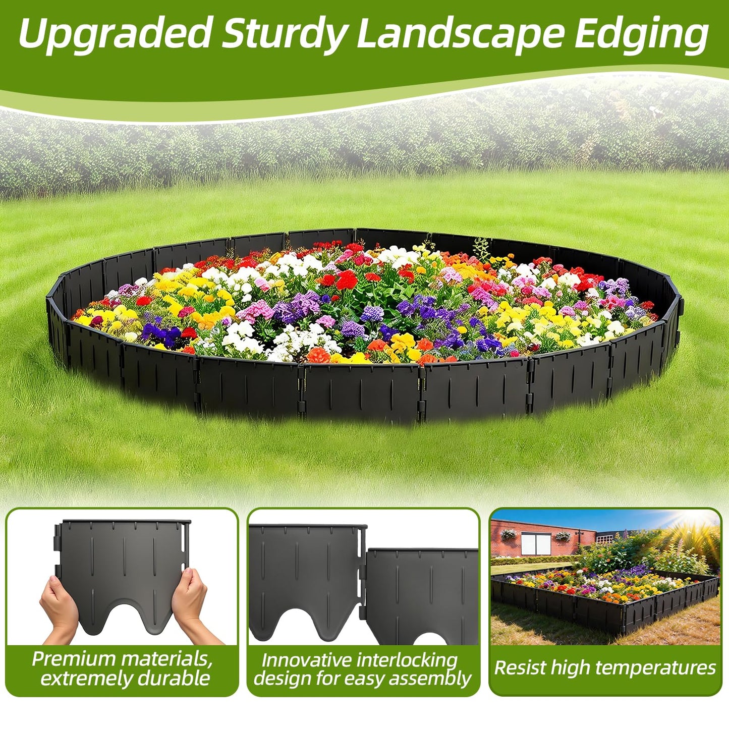 80PCS Garden Edging Border - 40FT Sturdy Landscape Flower Bed Lawn Edging Borders, Heavy Duty Plastic Garden Fence Landscape Border, Interlocking Design for Patio Yard Pathway Sidewalk