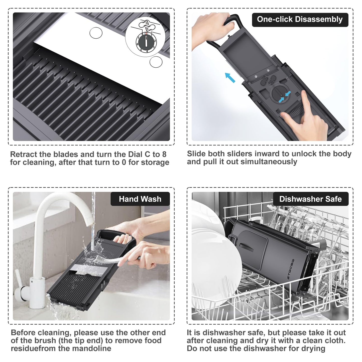ZTQCSQ 2025 [All in 1] Upgraded Version Safe Mandoline Slicer for Kitchen, Adjustable Thickness. Veggie Slicer, Rapid Prep Mandoline, Detachable Blade, Cleaning Brush/Paring Knife (Black Knight)