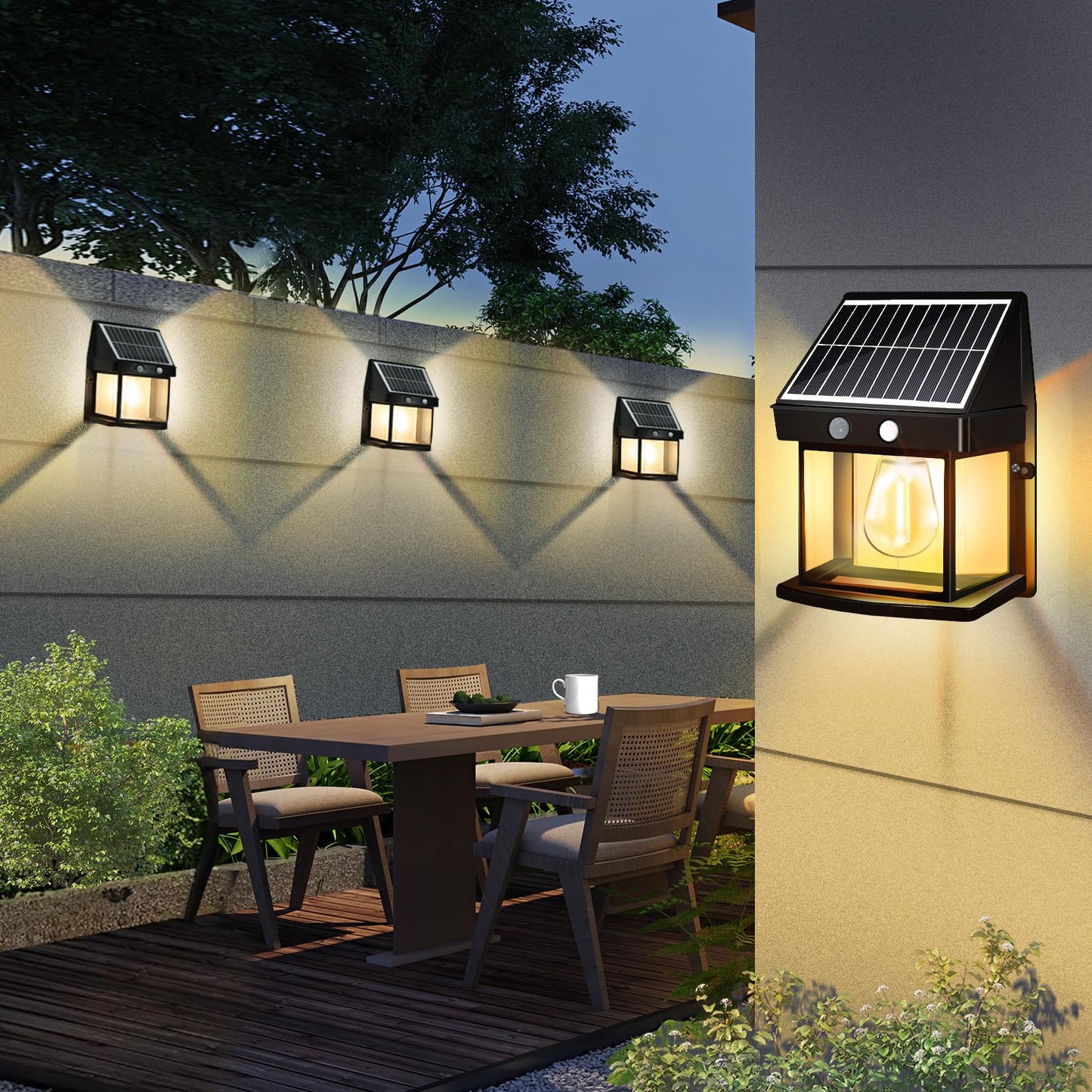 Baiston Outdoor Solar Wall Lights: Solar Fence Lights, 3000K with Motion Sensor, IP65 Waterproof, Wireless Lamps for Garden, Patio, Terrace, Entrance 2 Packs