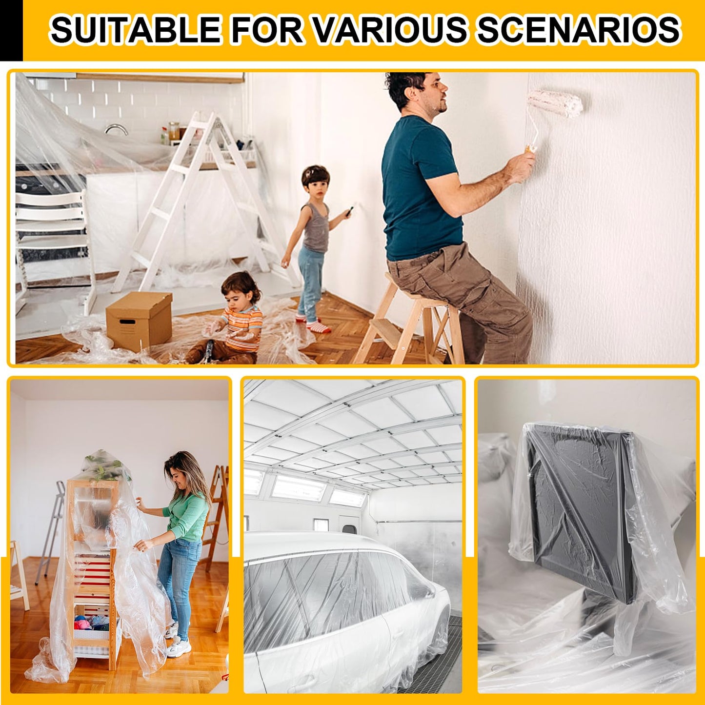 30 Pack Plastic Drop Cloth, 9x12 Ft Plastic Sheeting for Painting, Dust-Proof Tear-Resistant Painters Plastics Tarp Cloth for Furniture Floor Sofa Protector Cover Durable & Thick