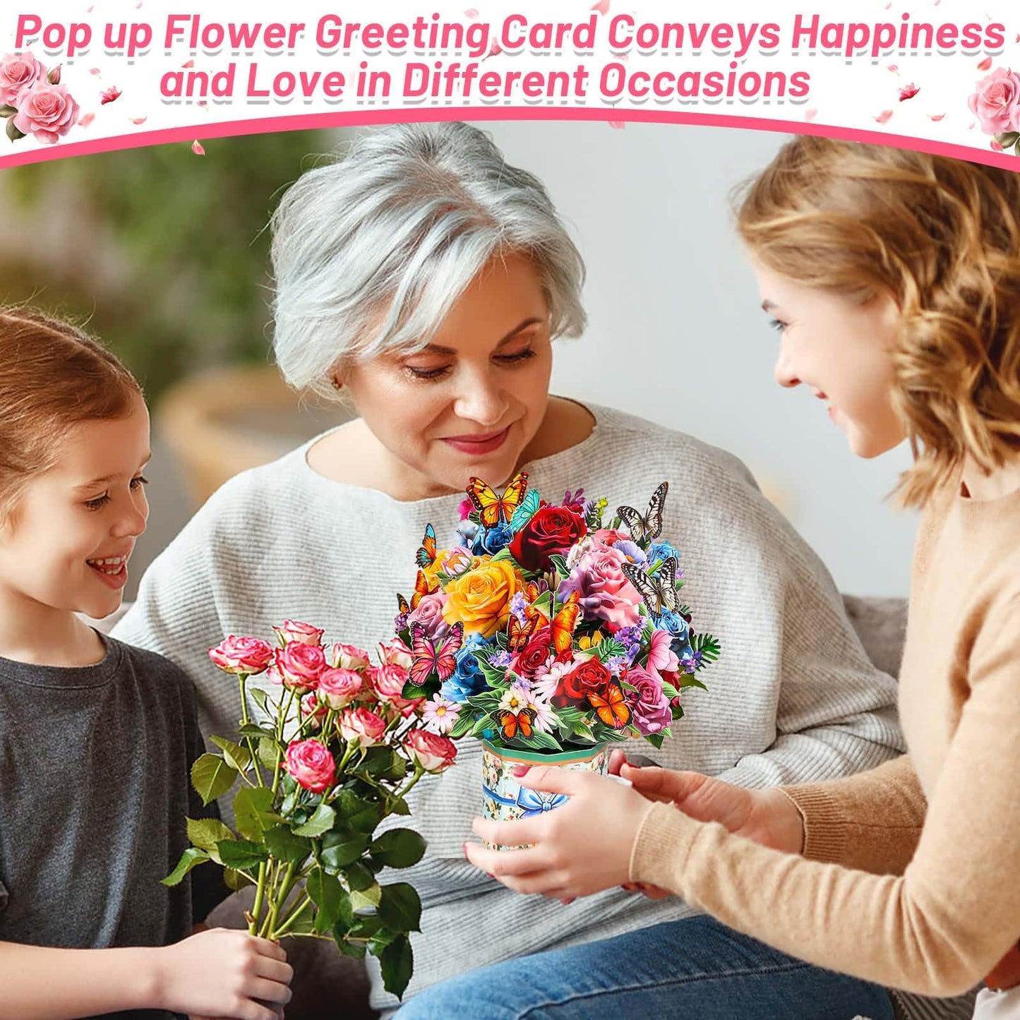 6 Pack Paper Flower Pop Up Cards, Flower Bouquet Card Popup 3D Greeting Cards for Mother's Day, Graduation, Anniversary, Birthday, Congratulations, Get Well, Home Decor, with Envelope and Note