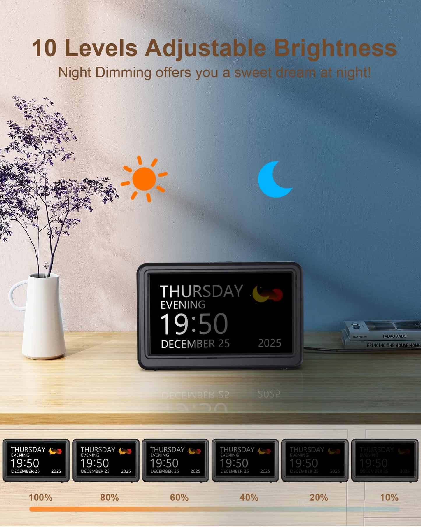 20 Alarms Dementia Clock for Seniors 7" Large Display Digital Calendar Clock with 20 Custom Reminders, 12 Display Modes, 18 Ringtones Electronic Calendar for Elderly Alzheimer’s Black
