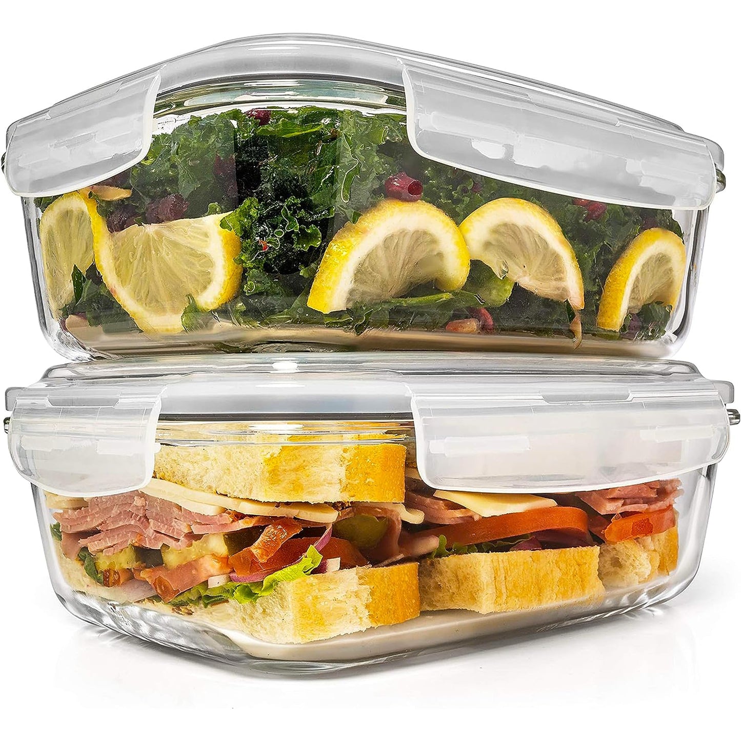 Razab 6.5 Cups / 52 Oz 2 Pack Large Glass Container Food Storage with Lids - Leakproof, BPA-Free Large Meal Prep Container Ideal for Roasting Turkey, Store Leftover - Microwave & Oven Safe