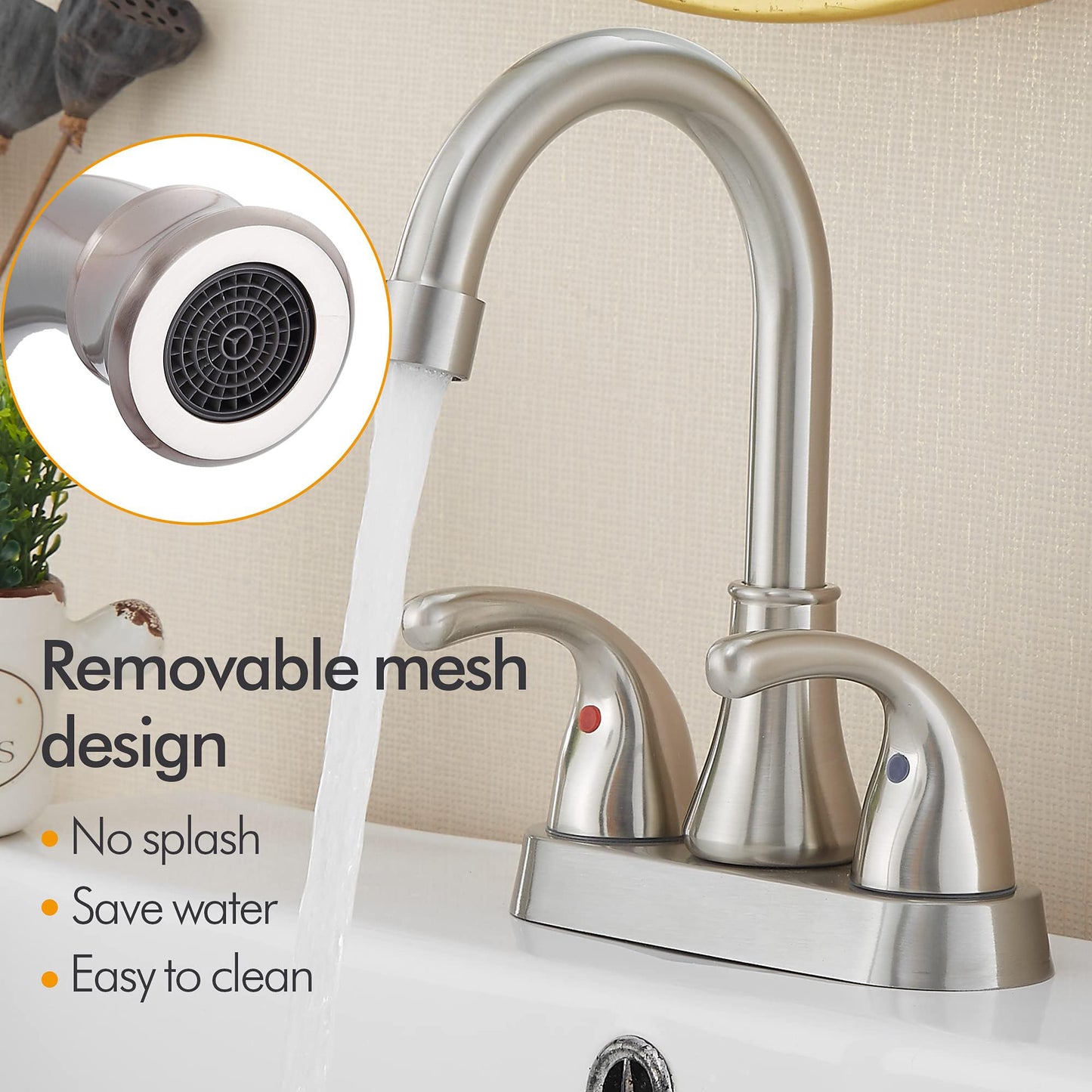 Fransiton 2 Handle 3 Holes Bathroom Sink Faucet with Pop Up Drain 360 Degree High Arc Swivel Spout Lavatory Faucet (Brushed Nickel)
