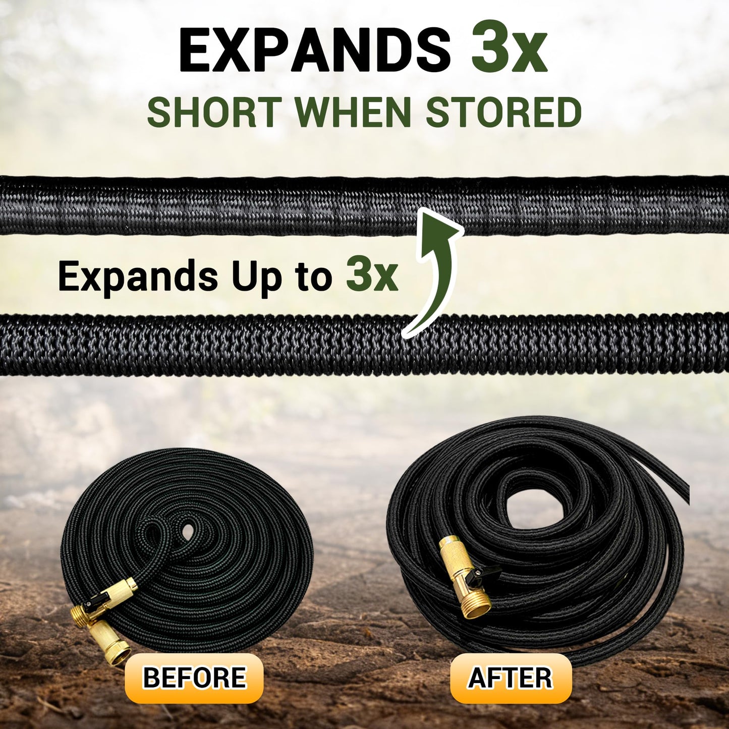 100 FT Expandable Garden Hose – Extra Long Retractable Hose for Large Yards & Driveways, No Kink Flexible Water Hose with Heavy-Duty Latex Core & Brass Fittings