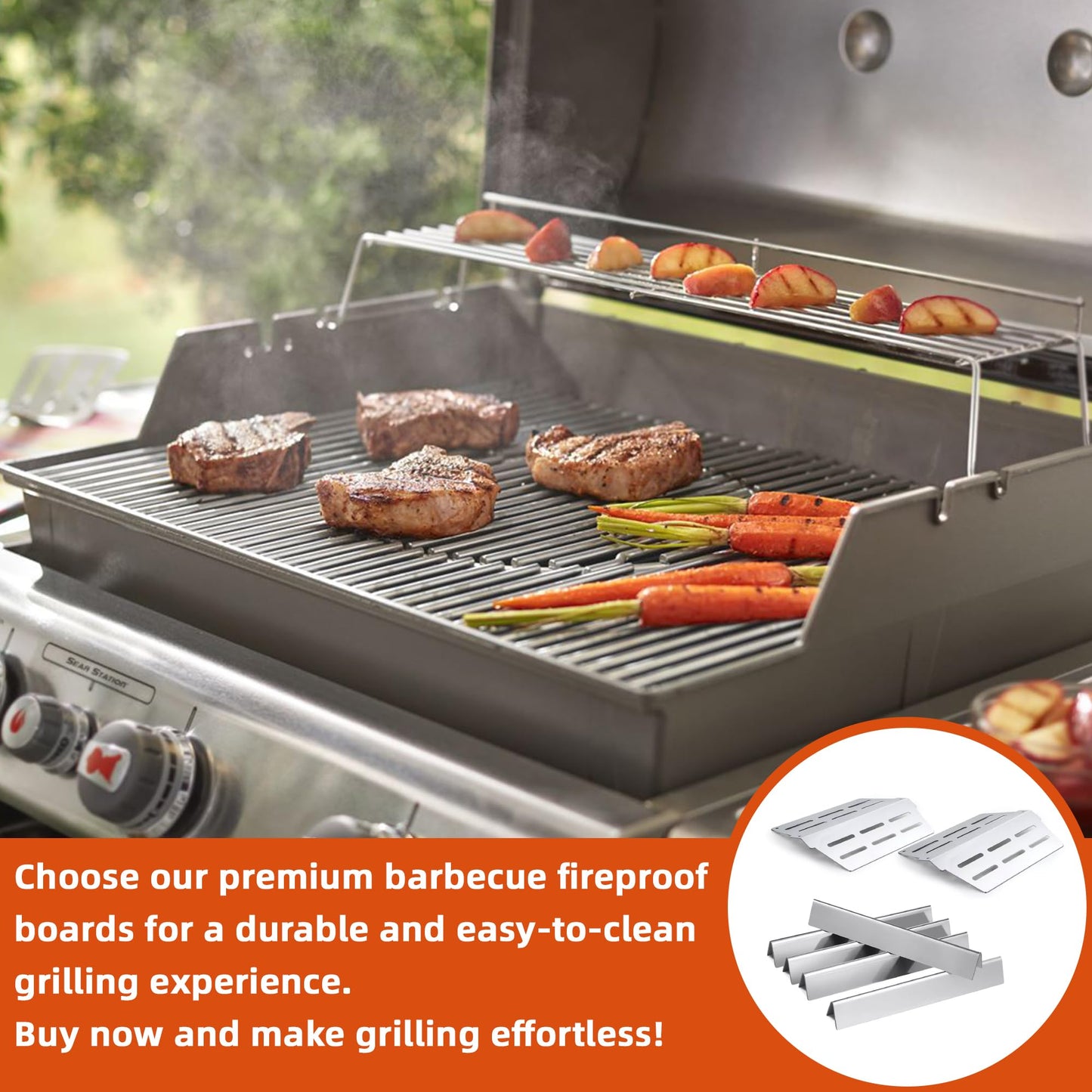 2 Pack Heat Deflectors & 5 Pack Flavorizer Bars for Weber Genesis 300 Series E310 E320 E330 S310 S320 S330, Front Control Knobs, Porcelain-enameled, Replaces Weber 7620 7621 7622