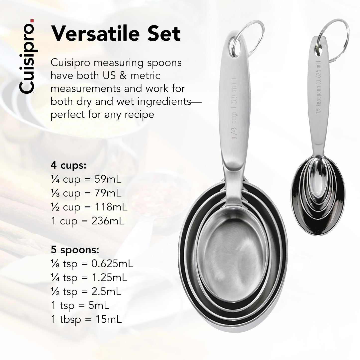 Cuisipro 747143 Stainless Steel Measuring Cup & Spoon Set, Silver - Standard