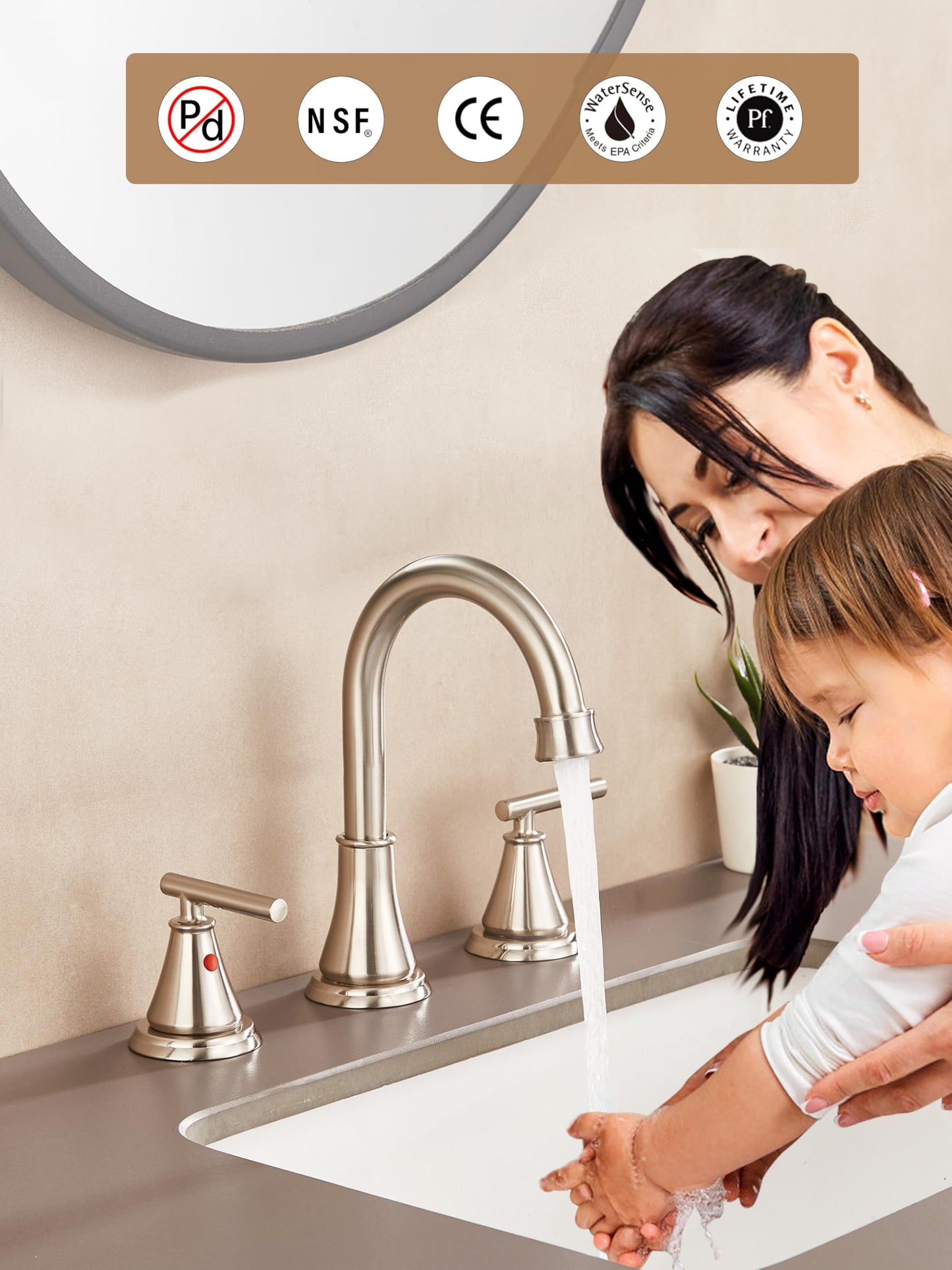 Fransiton Bathroom Faucet 3 Hole 8 Inch Widespread Bathroom Sink Faucet, Brushed Nickel Washroom Faucet Vanity Faucet Bathroom Tap with Metal Pop-up Drain and Basin Faucet Supply Hoses