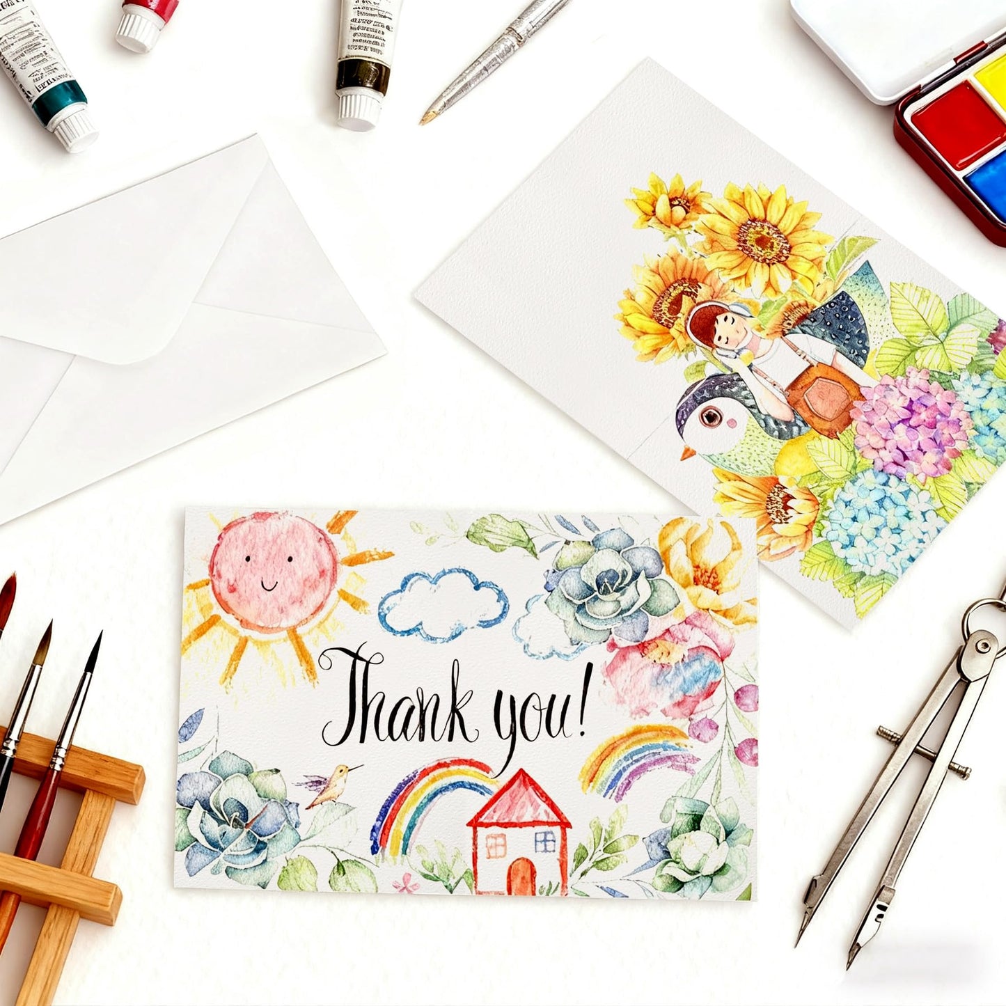 60 Sets Watercolour Cards with Envelopes, 140 lb/300 GSM Foldable Blank Postcards and Envelopes for Painting or Card Making, Perfect for Christmas, Birthday, 4x6 Inch