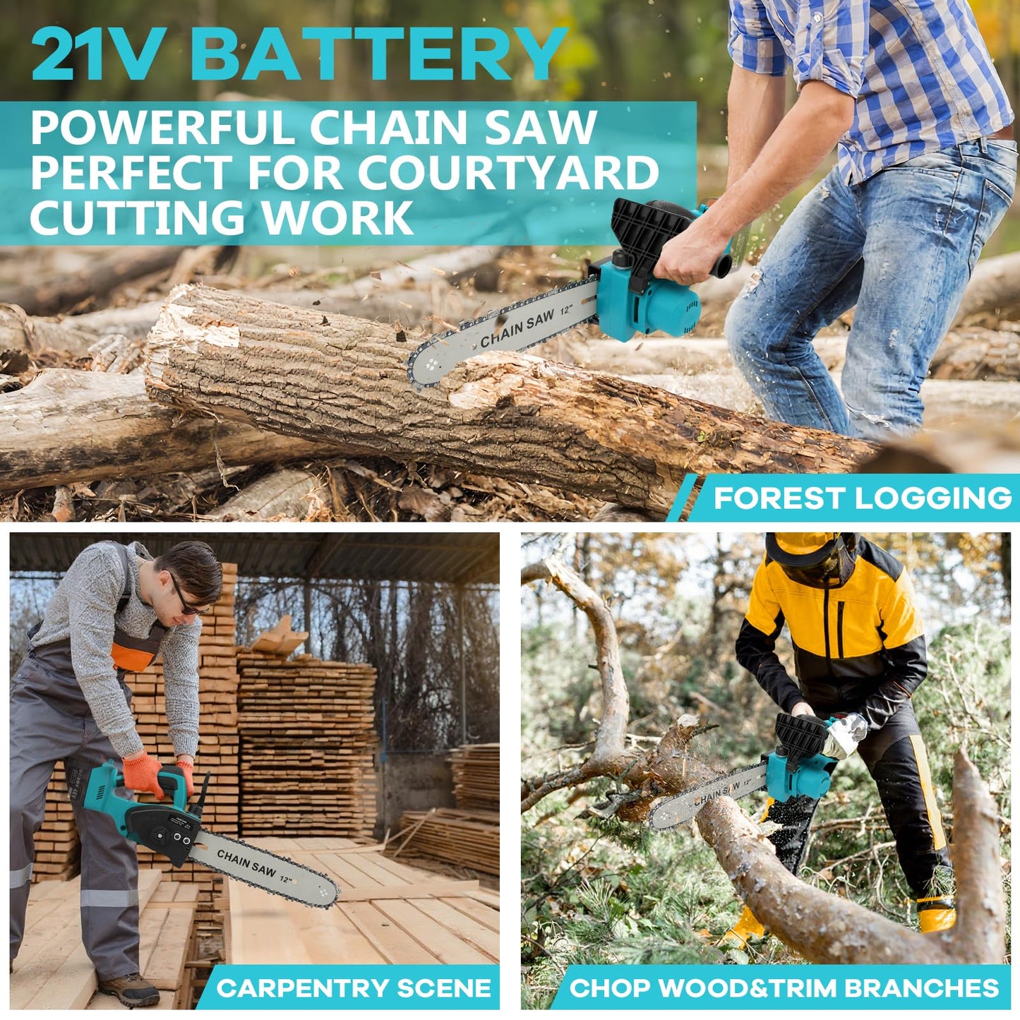 Cordless Chainsaw for Makita 18V Battery, 12 Inch Mini Chain Saw with Security Lock, 1000W Handheld Electric Chainsaw for Wood Cutting, Tree Trimming (Without Battery)