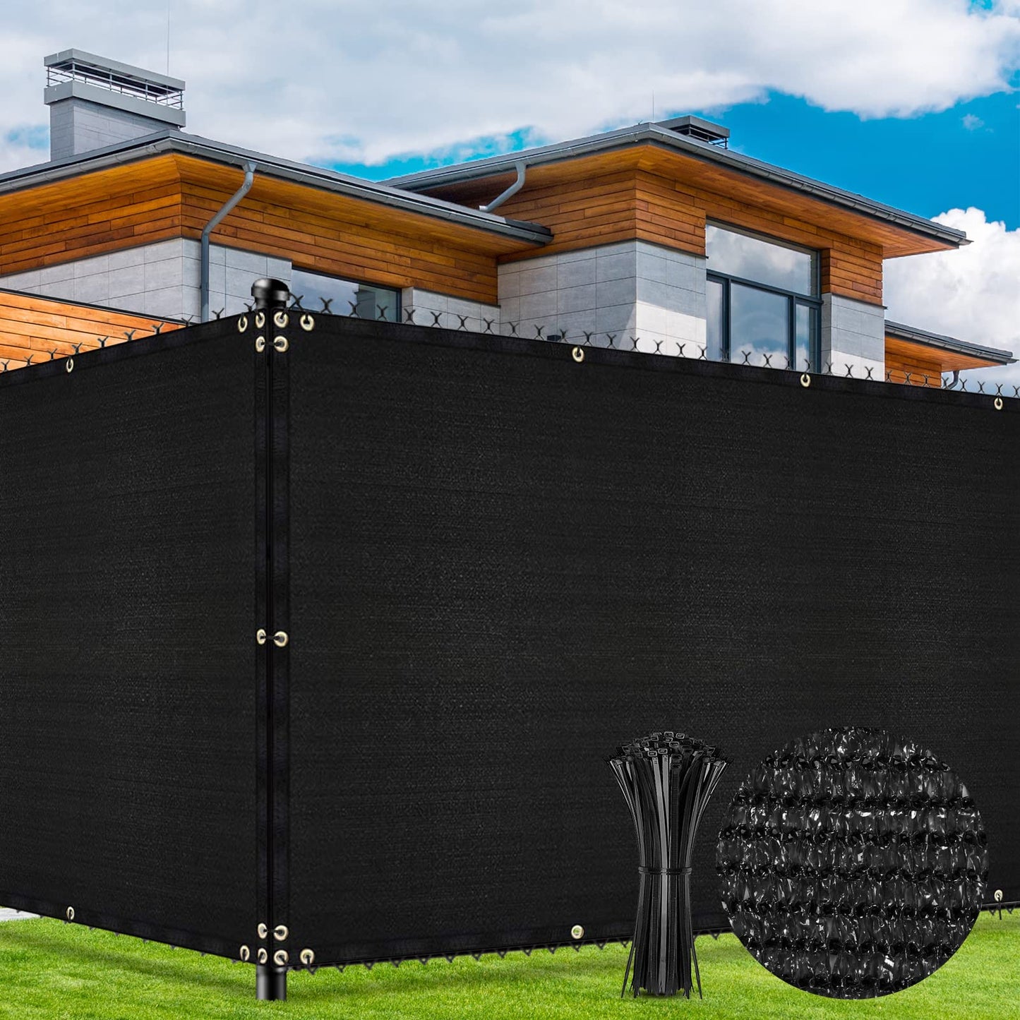 Duerer Privacy Fence Screen 5 x 32.8ft Black Fence Covering Heavy Duty 170GSM Commercial Windscreen Fencing Mesh Shade Net Cover, UV Protection 90% Blockage Outdoor Backyard, Patio with Cable Ties