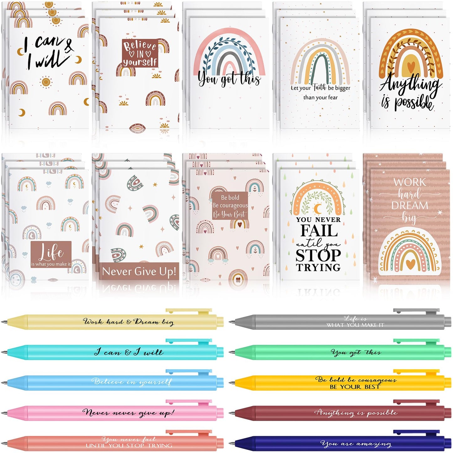 Colarr 200 Pcs/100 Sets Inspirational Notebooks with Pen Bulk Motivational Mini Notepads Employee Appreciation Gifts for Teacher Team Coworker Nurse Staff Coworkers Office Supplies