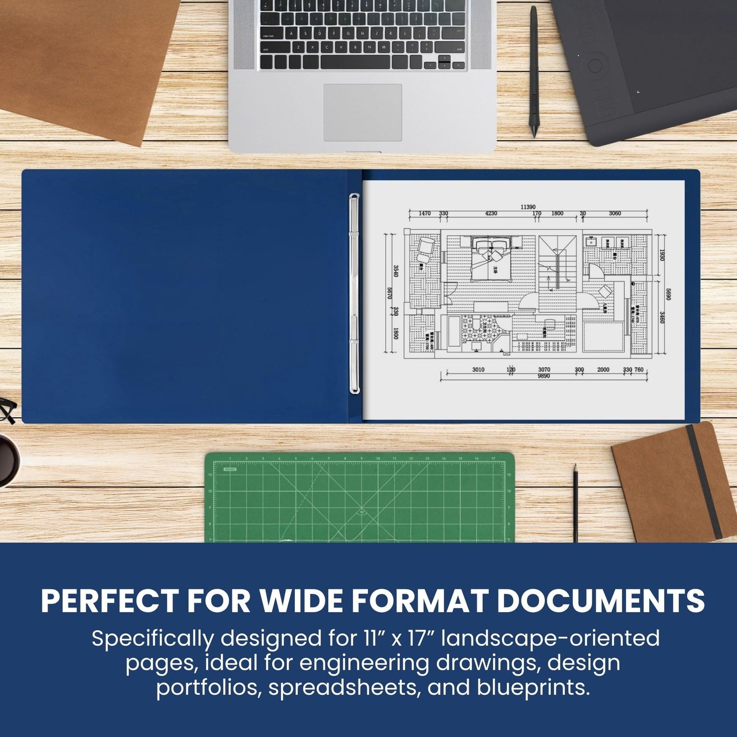 10 Pack of 11”x17” Landscape Pressboard Presentation Binder Folder, Blue Fiberboard Report Cover with 3" Capacity Metal Prong Paper Fastener to Neatly Bind Reports, Proposals, and Other Documents