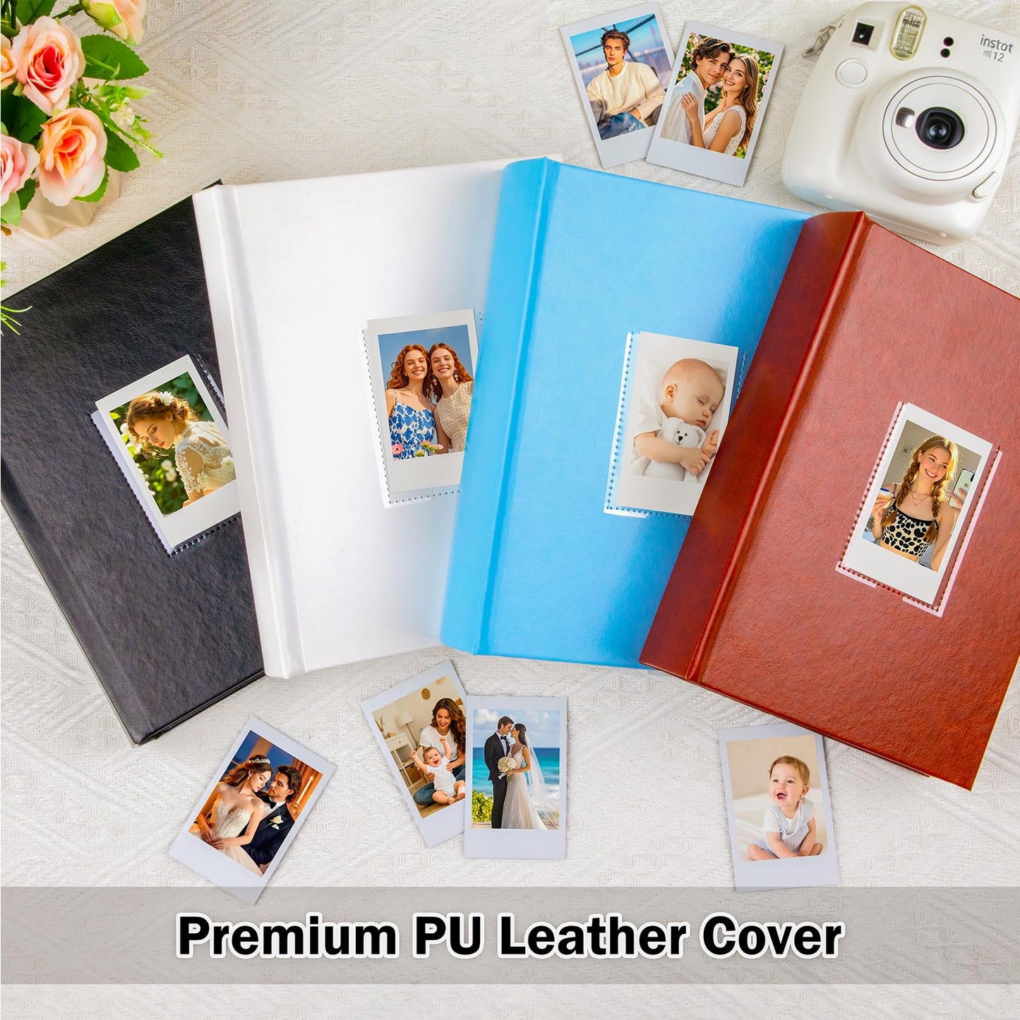 Ruibytree 128 Pockets Instant Mini Photo Album for 2x3 Pictures, Faux Leather Hardcover Fits Polaroid Photo Albums with Writing Space for Fujifilm Instax Mini Series Instant Film, White