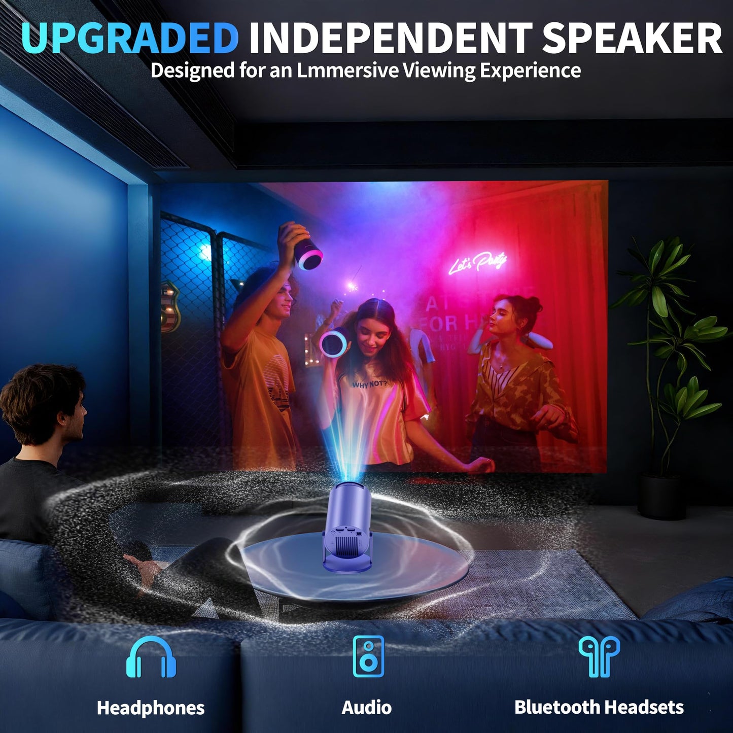 [Built-in Apps & 2026 Upgraded] Mini Projector Support 4K 1080P Auto Keystone 180° Rotatable with WiFi 6 and Bluetooth 5.4, Projector Portable Compatibile with HDMI/TV Stick/Memory Stick/Laptop-Purple