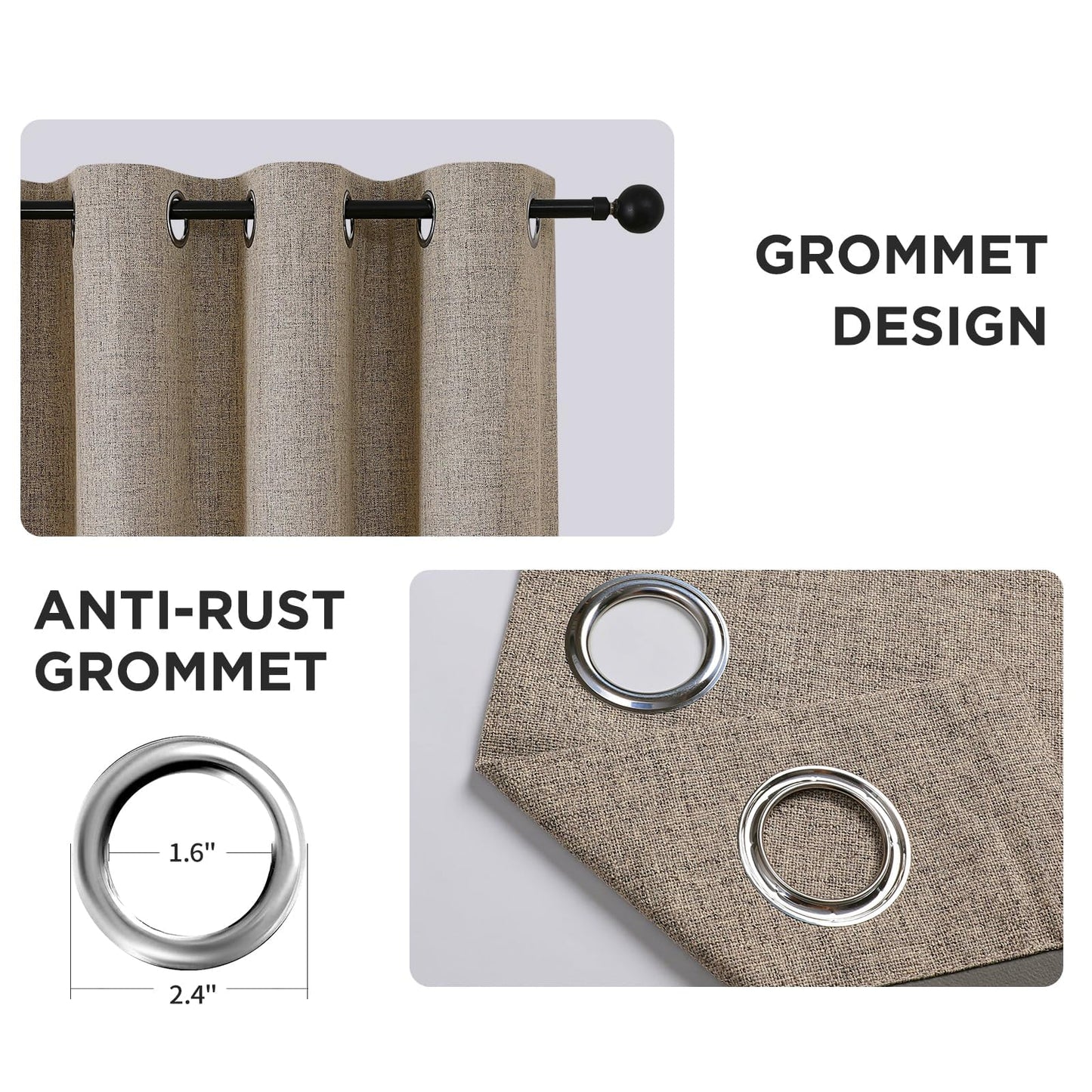 CUCRAF 100% Blackout Window Curtains for Bedroom Noise Reducing,Thermal Insulated Room Darkening Grommet Drapes for Living Room,2 Panels Sets(52 x 95 inches, Light Khaki)