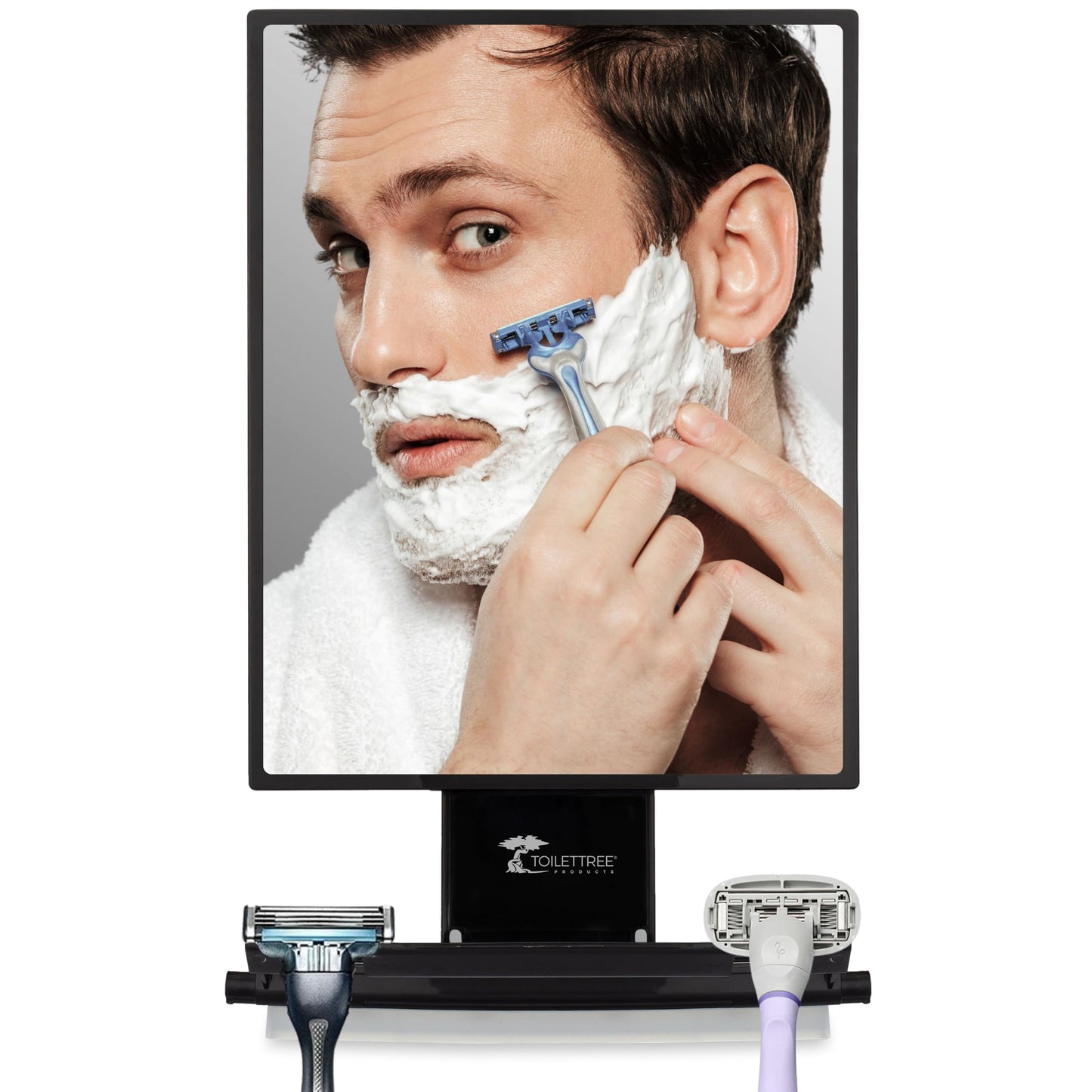 ToiletTree Products Ultimate Fogless Shower Bathroom Mirror, Bigger Reflective Surface & Thinner Frame, Squeegee Included, Black