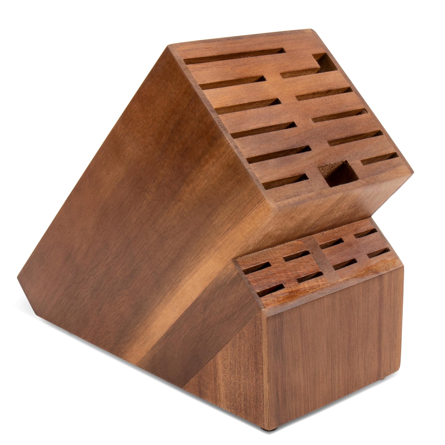 20 Slots Knife Storage Without Knives - Universal Acacia Wood Knife Holder for Kitchen Countertop, Large Butcher Block Organizer, Easy