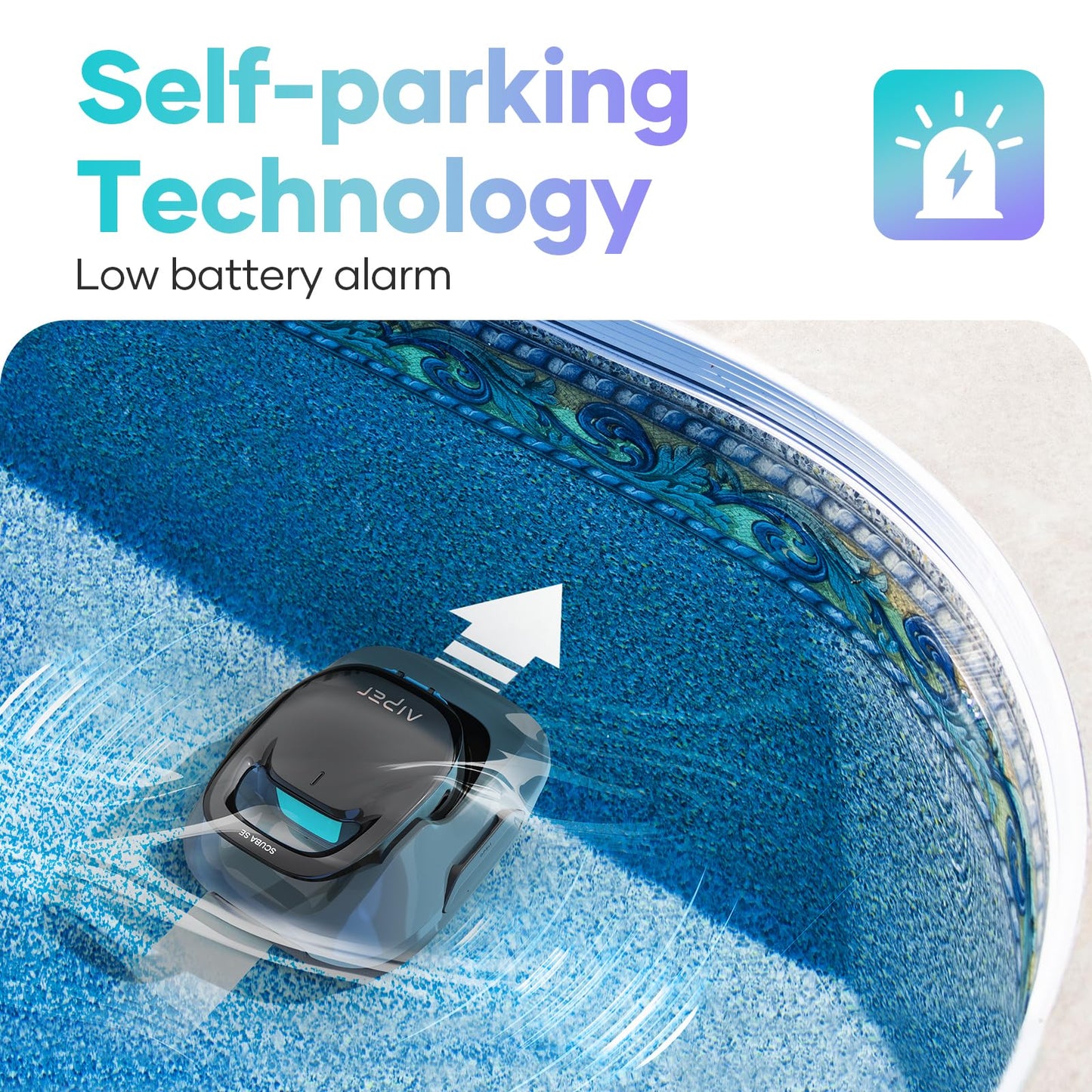 AIPER Scuba SE Robotic Pool Cleaner Vacuum, 90 Mins Battery Life, Automatic Cleaning with Self-Parking Capabilities, Ideal for Above Ground Pools up to 860 Sq.ft (40 Feet)