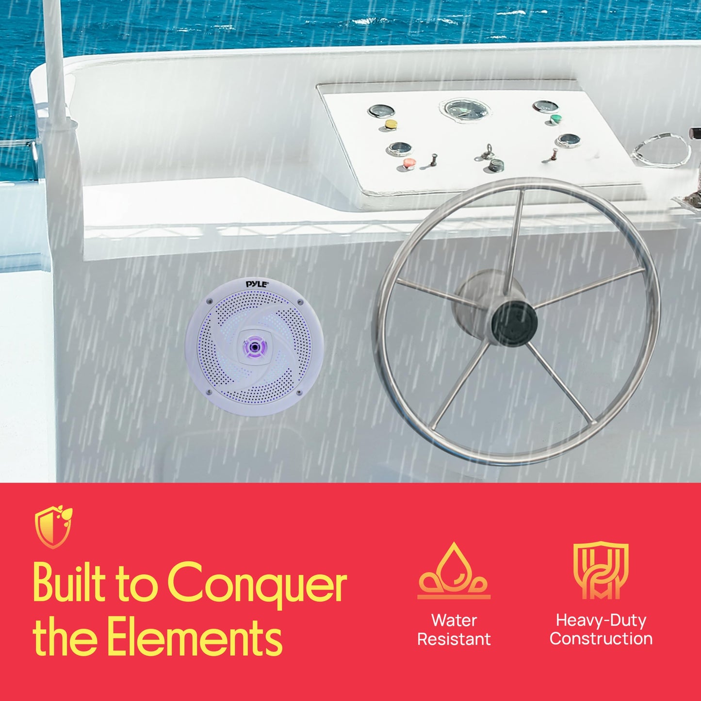 Pyle Marine Speakers - 4 Inch 2 Way Waterproof and Weather Resistant Outdoor Audio Stereo Sound System with LED Lights, 100 Watt Power and Low Profile Slim Style - 1 Pair - PLMRS43WL (White)