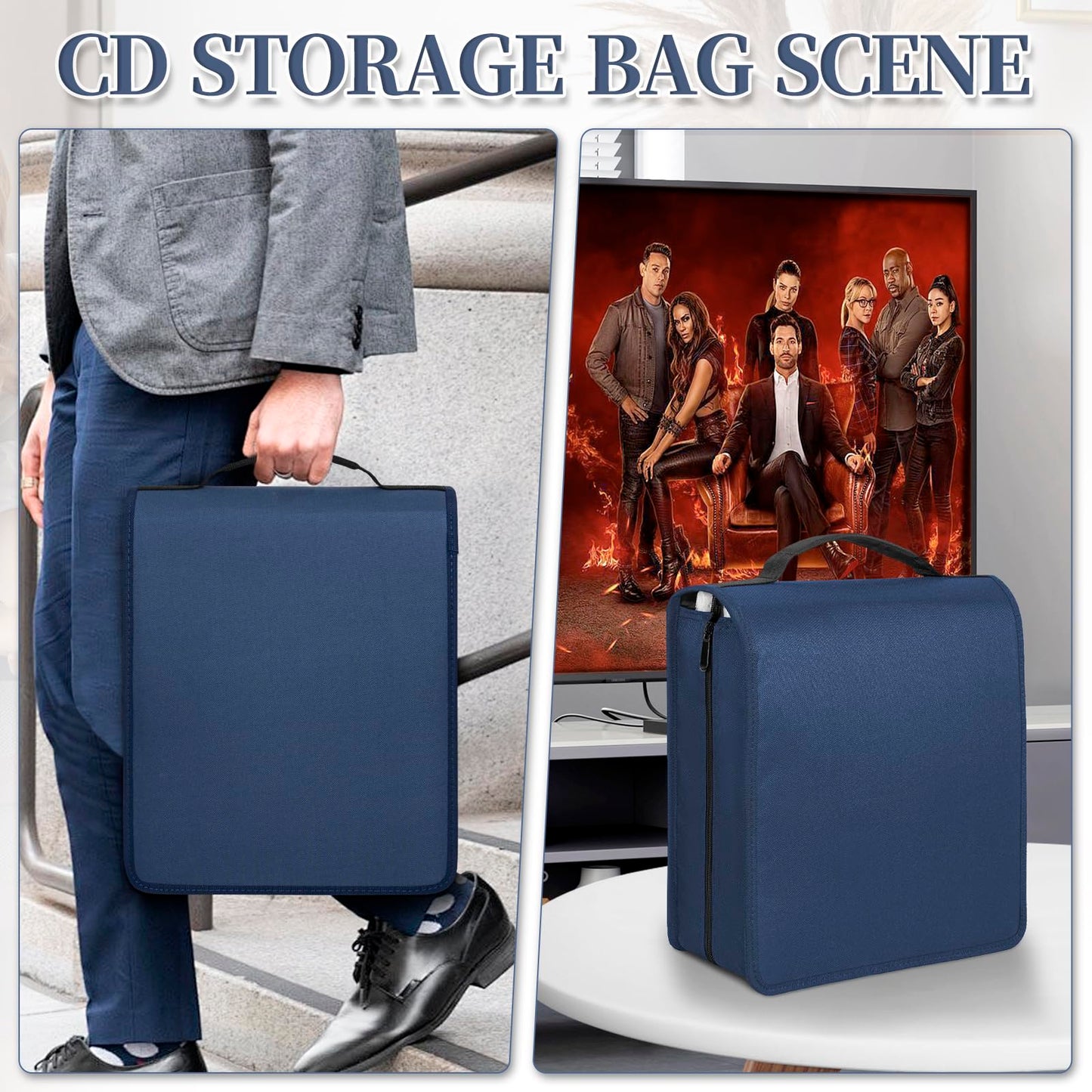 AKOZLIN DVD CD Storage Case with Extra Wide Title Cover Pages Portable Carrying Binder Holder Wallet Album DVD Case Protective Movie Media Storage Organizer 200 Disk Units, 100 Booklet Pockets,Blue