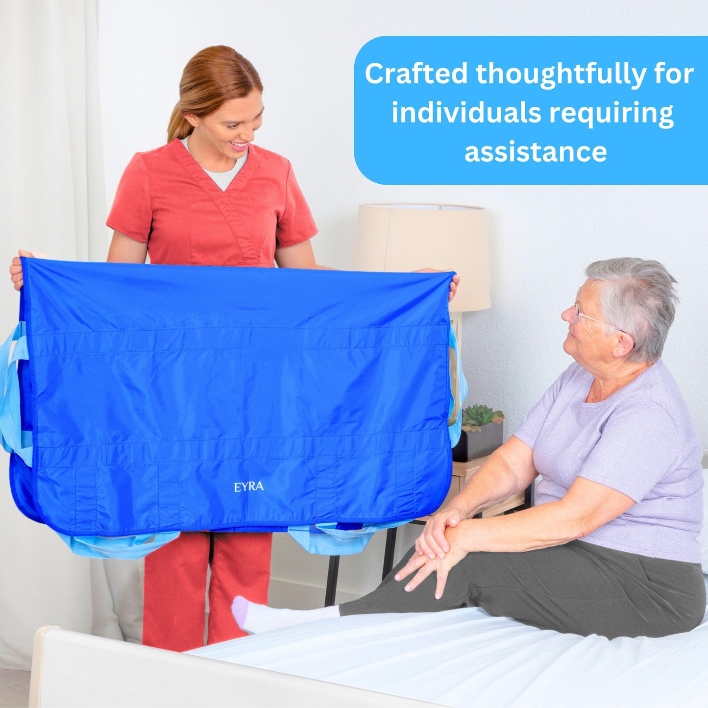 EYRA 2 Pack Positioning Bed Pad with Handles - 48"x40” (122cm x 102cm ) Reusable & Washable Bed Positioning Pad - Multipurpose Patient Transfer Pad for Turning, Lifting & Repositioning - Patient Aid Positioning Bed Pad