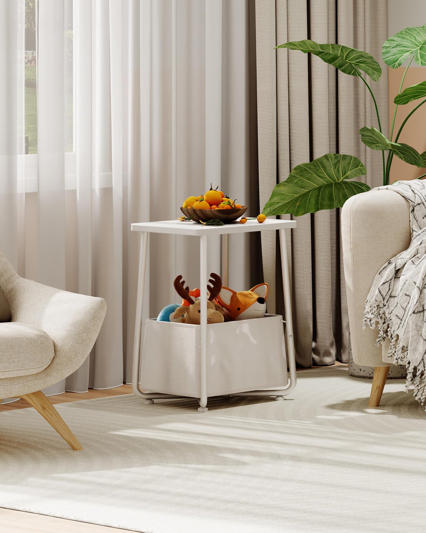 CHOEZON Side Table, Small End Table with Detachable Oxford Fabric Basket, Nightstand for Small Space, End Table, for Nursery, Living Room, Bedroom, White TBZ13WB