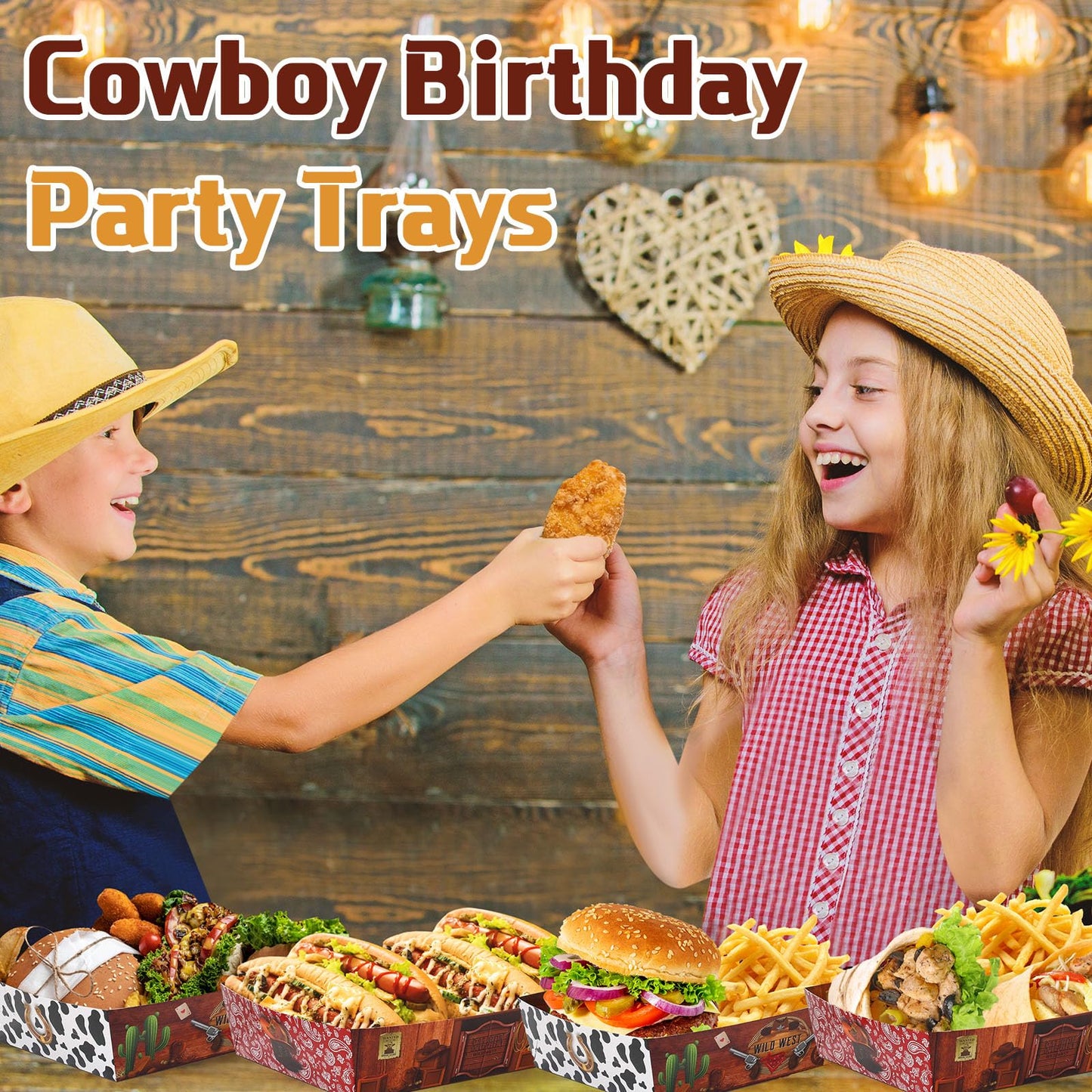 Mifoci 36 Pcs Western Food Trays Cowboy 5 lb Western Party Decorations for Cowboy Baby Shower My First Rodeo Party(Brown)