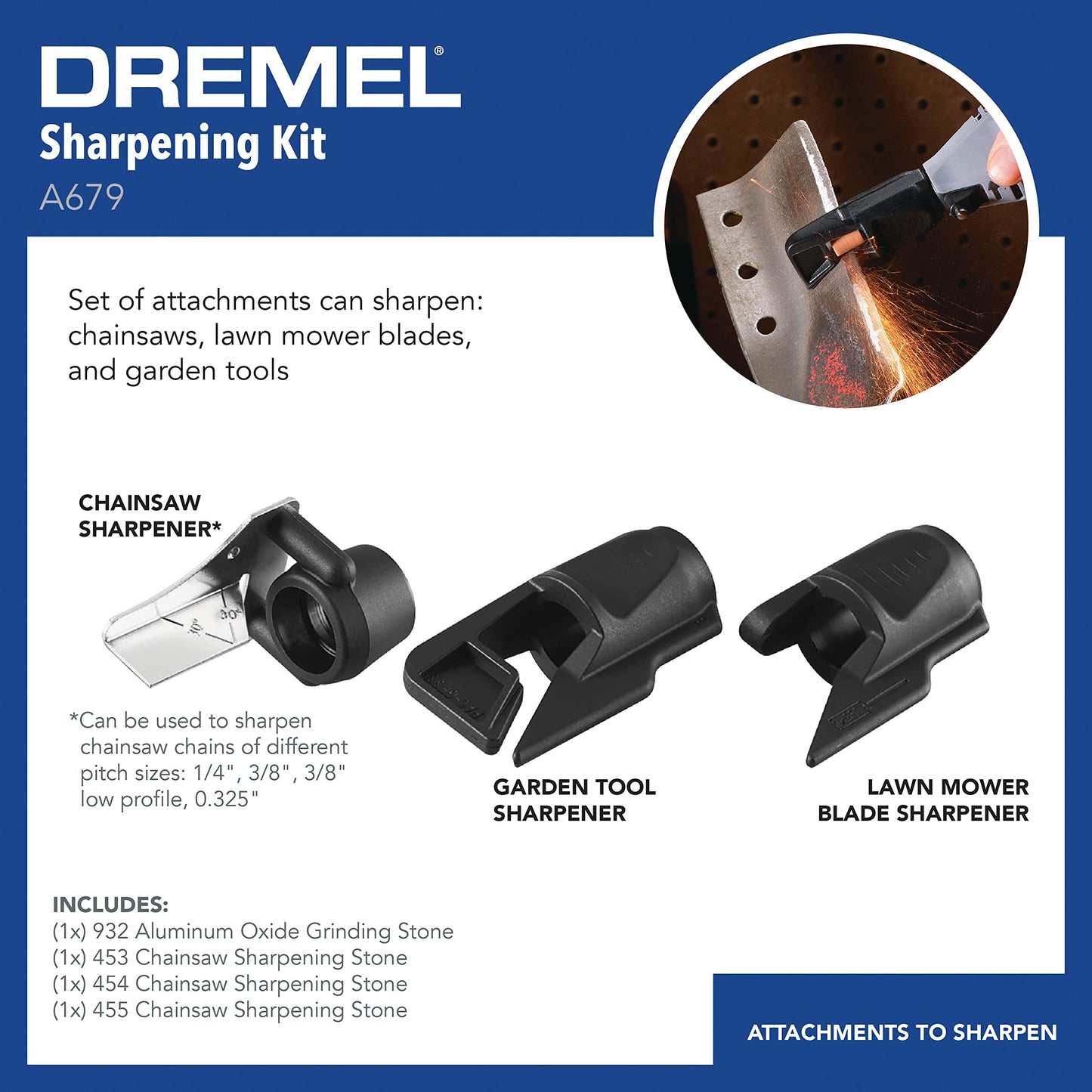 Dremel A679-02 Sharpening Attachment Kit for Sharpening Outdoor Gardening Tools, Chainsaws, and Home DIY Projects, Medium