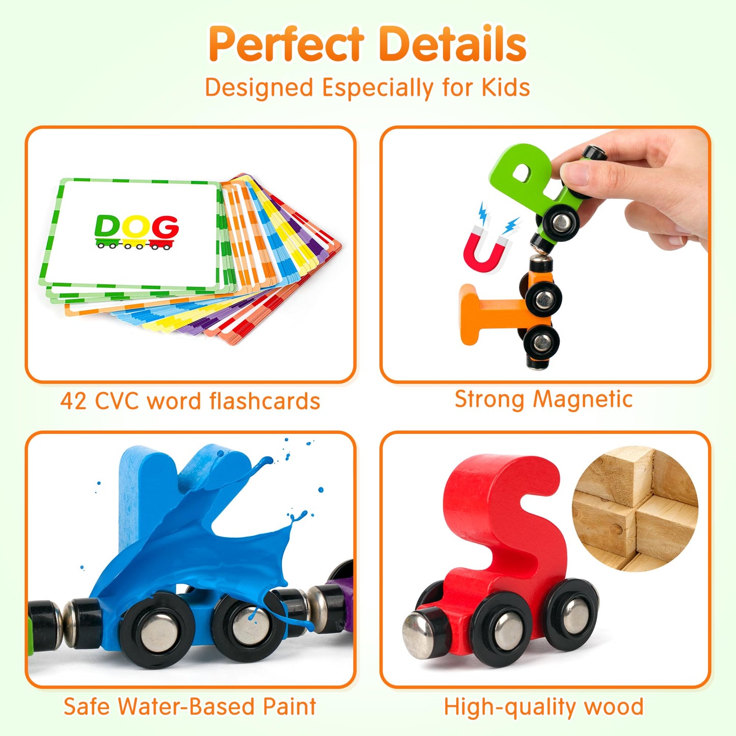 Vanmor 27 Pcs Magnetic Wooden Alphabet Train Set, ABC Learning Toy with 42 Flash Cards & Storage Bag, Fun Educational Toy for Kids Ages 3-7, Interactive Early Development Gift for Boys & Girls