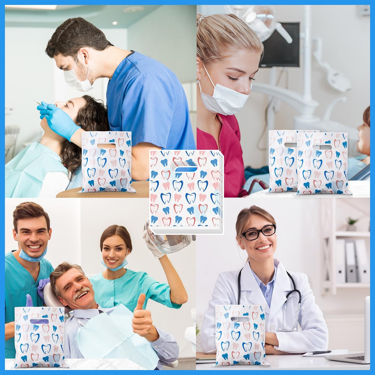 Colarr 400 Pcs Tooth Patient Care Dental Bags 9 x 8 Inches Plastic Merchandise Bags Dental Bags for Patients Dental Clinics Patient Encouragement Gifts Party Favors (Dental)