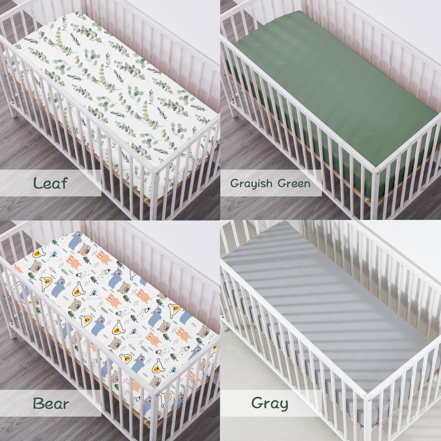 Bimocosy Crib Sheets 4 Pack for Boys and Girls, Baby Neutral Crib Fitted Sheets for Standard Crib & Toddler Mattress, Super Soft Breathable Fitted Crib Sheet Set 52"x28", (Leaf)