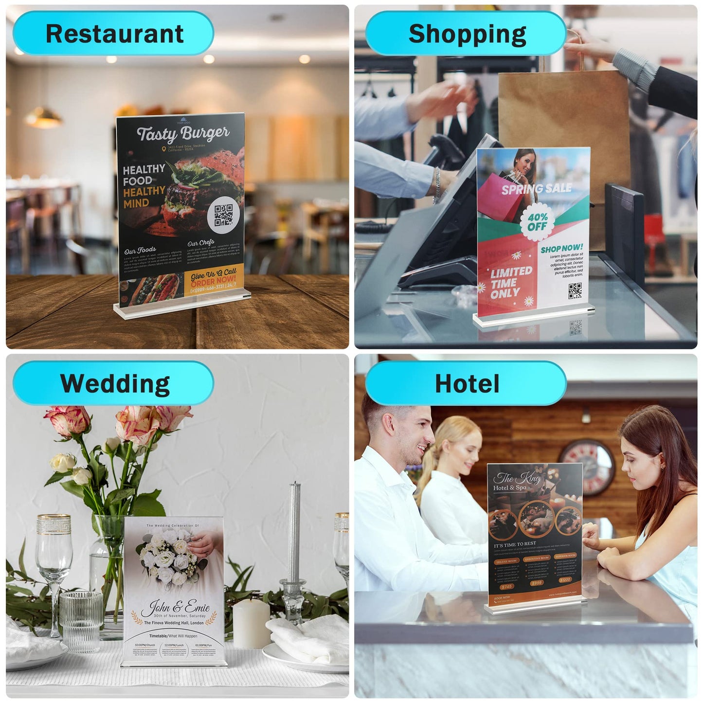 8 Pack Acrylic Sign Holder 8.5 x 11 Vertical, Clear T Shape Table Menu Display Stand, Multi-function Plastic Double-Sided Paper Picture Frames Flyer Document Holder for Displaying