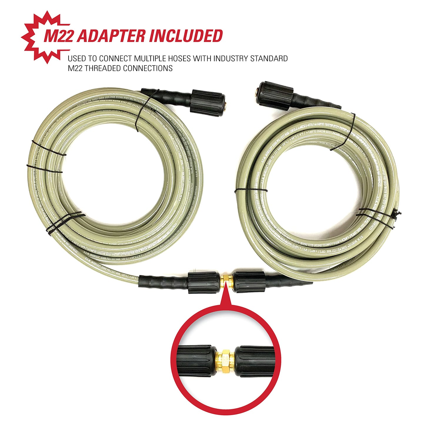 Simpson 40224 3100 Psi Cold Water Replacement/Extension Hose for Gas and Electric Pressure Washers, 1/4-Inch by 25-Feet