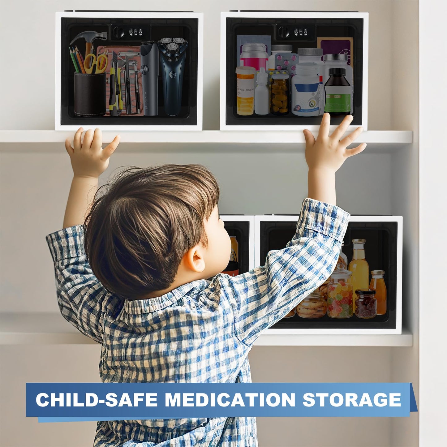 Lockable Box, Medicine Lock Box for Safe Medication, Premium Material Lockable Storage Box Locking Organizer Bin for Fridge Food/Snacks/Phone/Tablet Jail/Home Safety