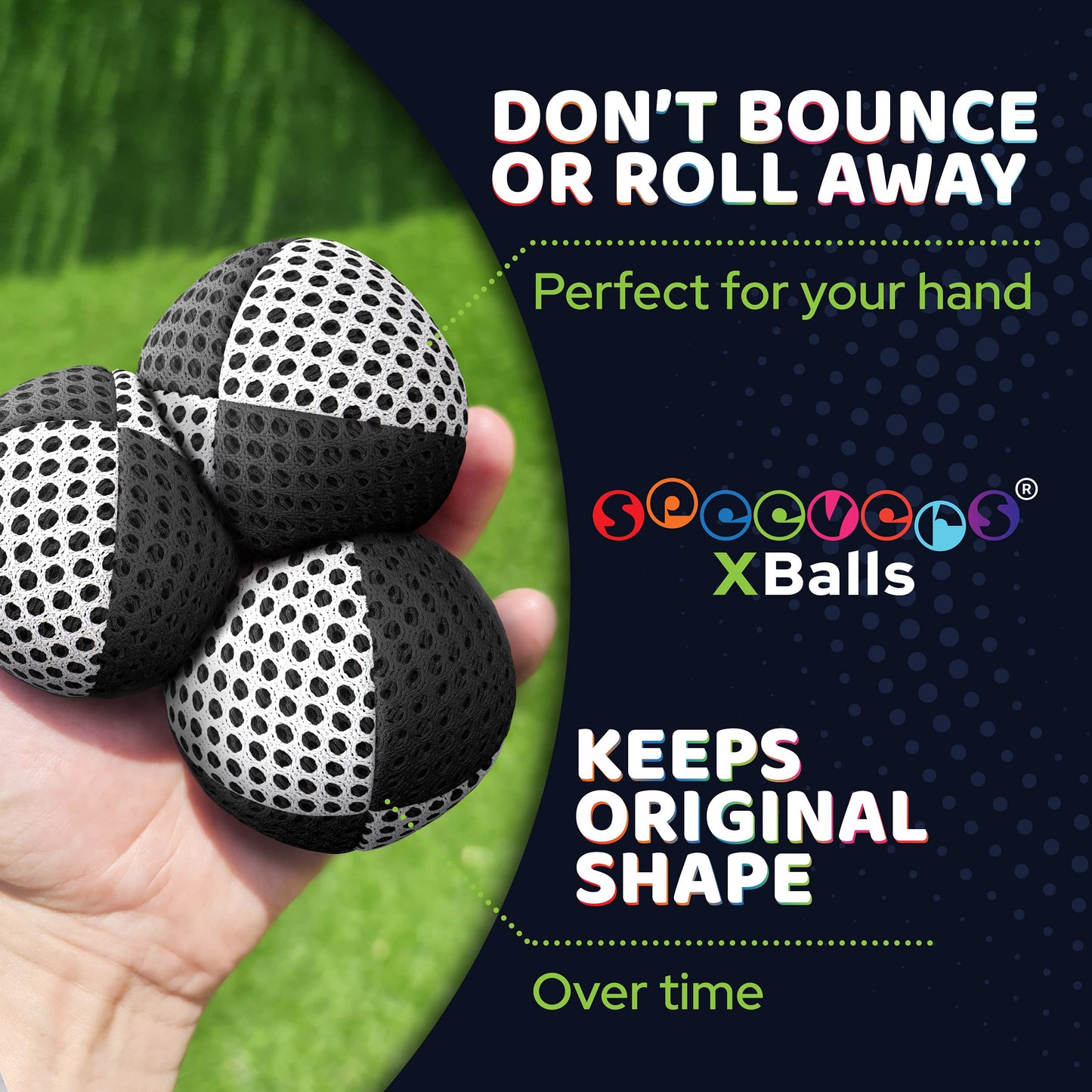 Xballs Juggling Balls Professional Set of 3 120g - 14 Beautiful Colors Available - Juggle Balls for Kids Beginners, Adults - 2 Layers of Net 4 Panels Carry Case (Black - White)