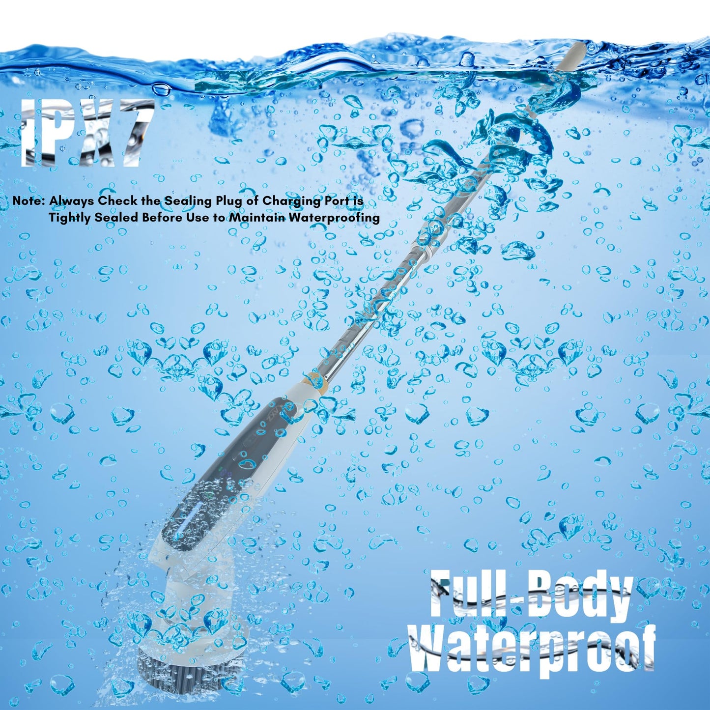 AXZ Electric Spin Scrubber, 2025 New Full-Body IPX7 Waterproof Quite Cordless Bathroom & Kitchen Cleaning Brush with 8 Replaceable Heads, 2 Speeds, Adjustable Handle for Floor, Bathtub, Tiles (White)