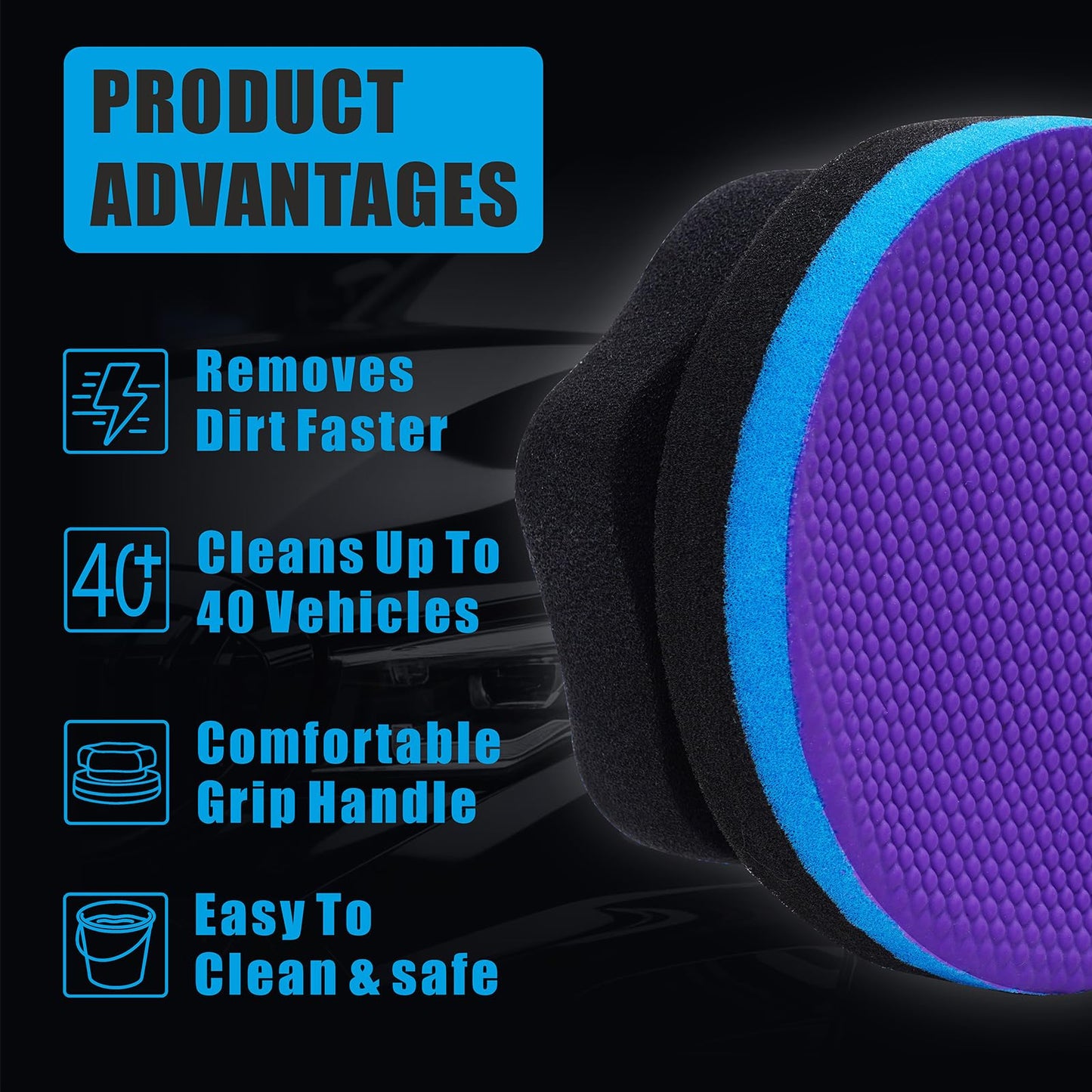 WEST HORSE Synthetic Clay, 2-Pack Hand Clay Bar Pad for Car Auto Detailing, Cleansing, Paint Surface Prep Tool for Waxing & Polishing (Blue Purple)