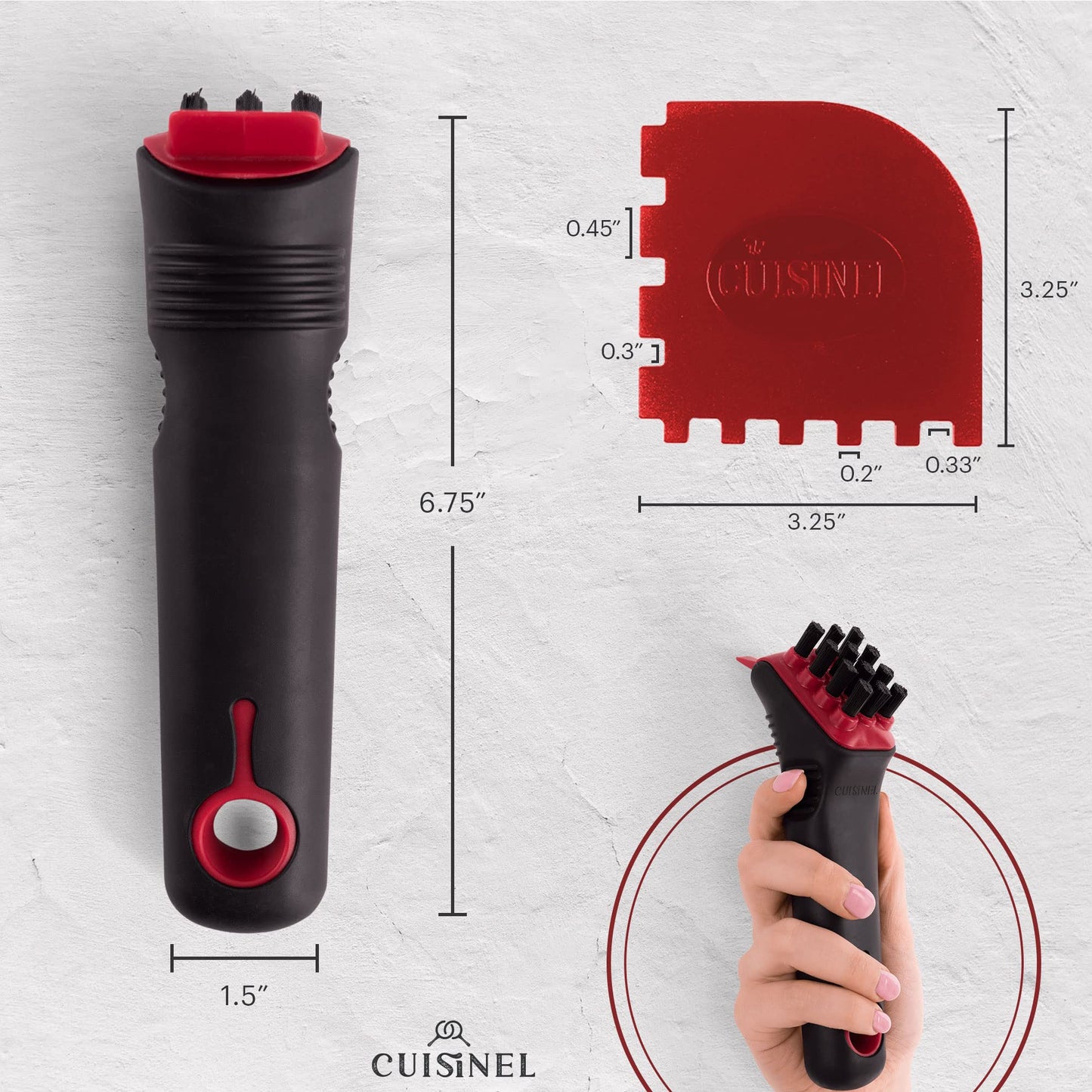 Cast Iron Scrubber Cleaning Brush + Pan/Grill Scraper - Skillet and Grill Cleaner Kit - Soft-Touch Confident-Grip Dish Scrub Tool - Bristles are Tough on Grease, Gentle on Metal and Non-Stick Cookware